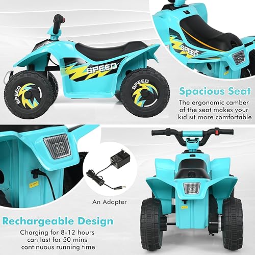 Miniatura 4 de DORTALA ATV para niños, auto de juguete motorizado alimentado por batería de 6 V con velocidades altasbajas, ruedas antideslizantes, Quad eléctrico