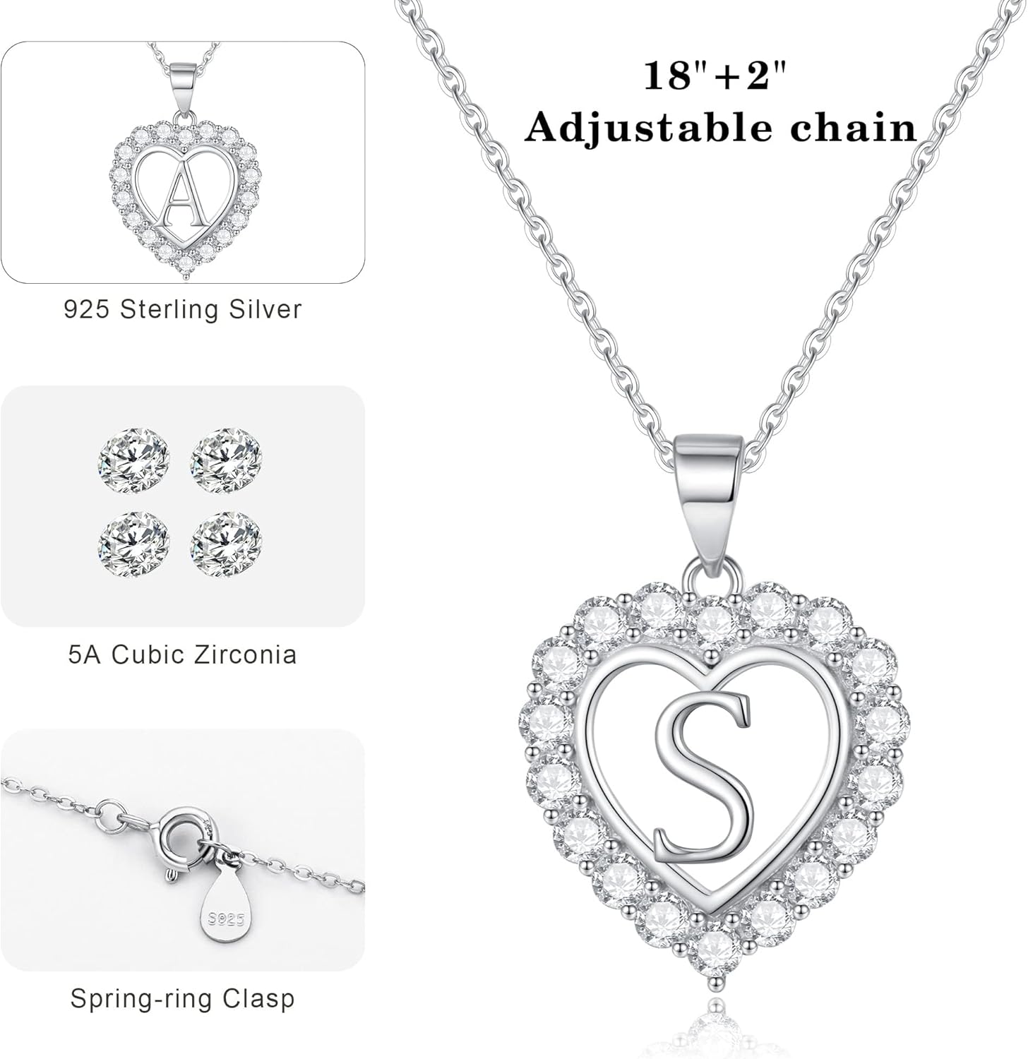 Initial Heart Necklaces for Women, S925 Sterling Silver Initial Necklace Womens Jewelry Mothers Day Gifts Girls Valentines Gifts for Her Christmas Birthday Gifts for Women Mom Wife Girlfriend - Image 5