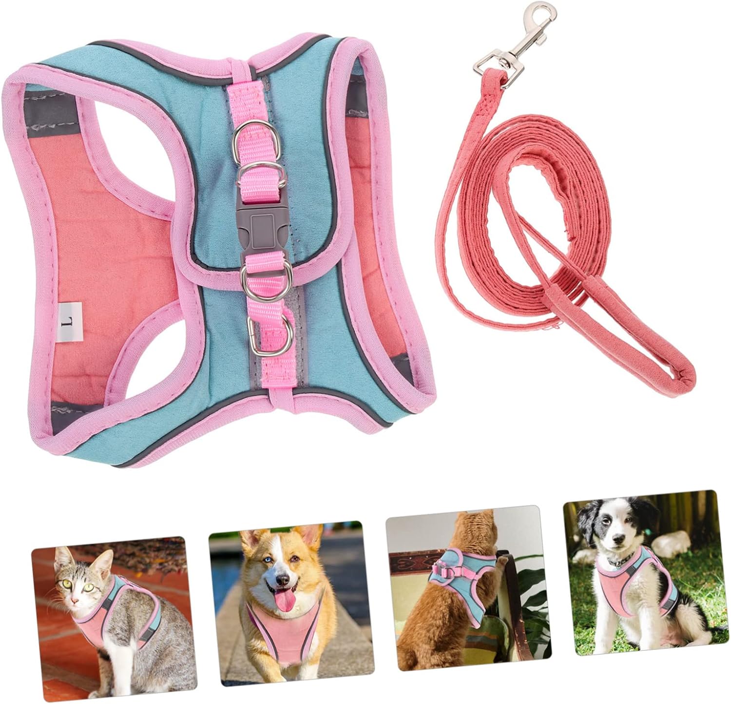 VANZACK 3sets Reflective Puppy Vest Cat Harness and Leash for Escape Prevention Ergonomic Design Comfortable Control for Pets for Walking and Outdoor Adventures