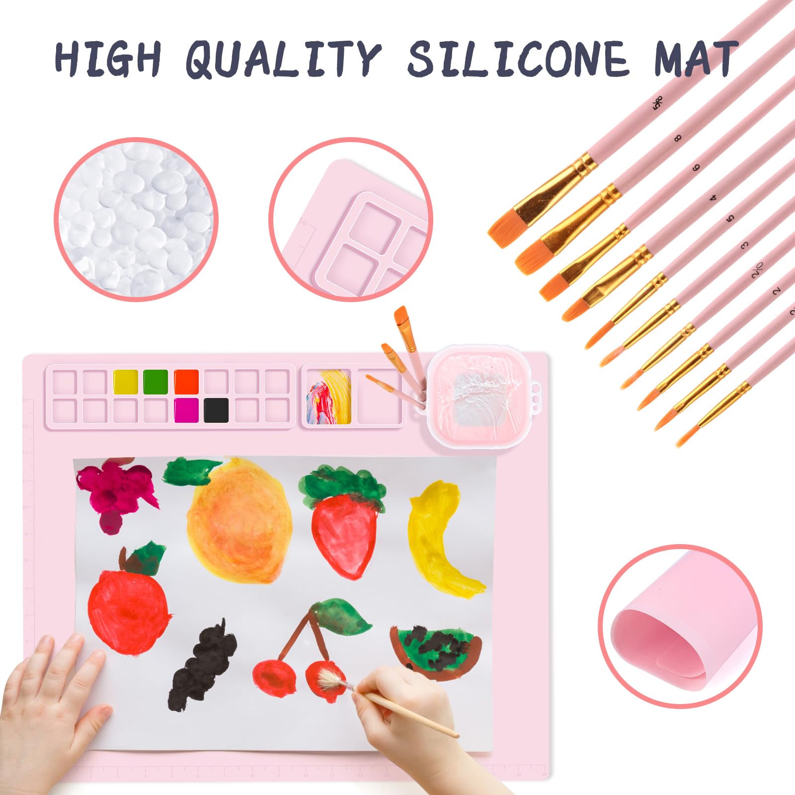 Protection Peinture Enfant Tapis Peinture Silicone 51x41cm - Avec Tasse Pliable Et Pinceaux Tapis Silicone Peinture