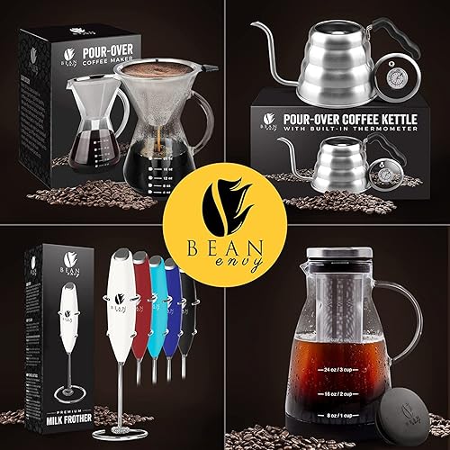 Miniatura 9 de Bean Envy Espumador de leche, agitadores de café, varita espumadora, espumador de leche de mano, espumador con soporte, batidora de mano para café,