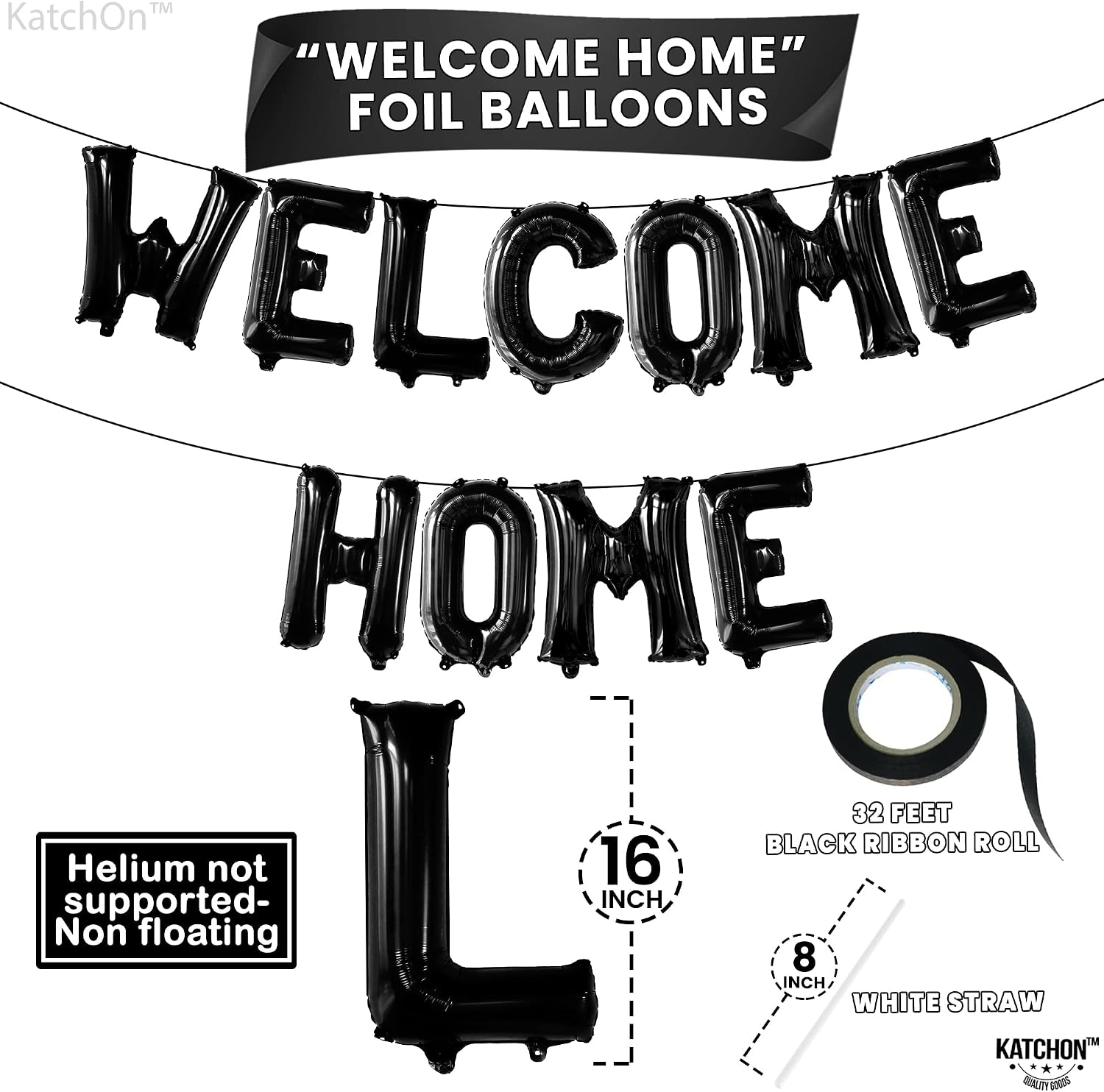 KatchOn, Black Welcome Home Balloons - 16 Inch | Welcome Home Party Decorations | Black Welcome Home Banner | Family Gathering Banner for Welcome Home Decorations