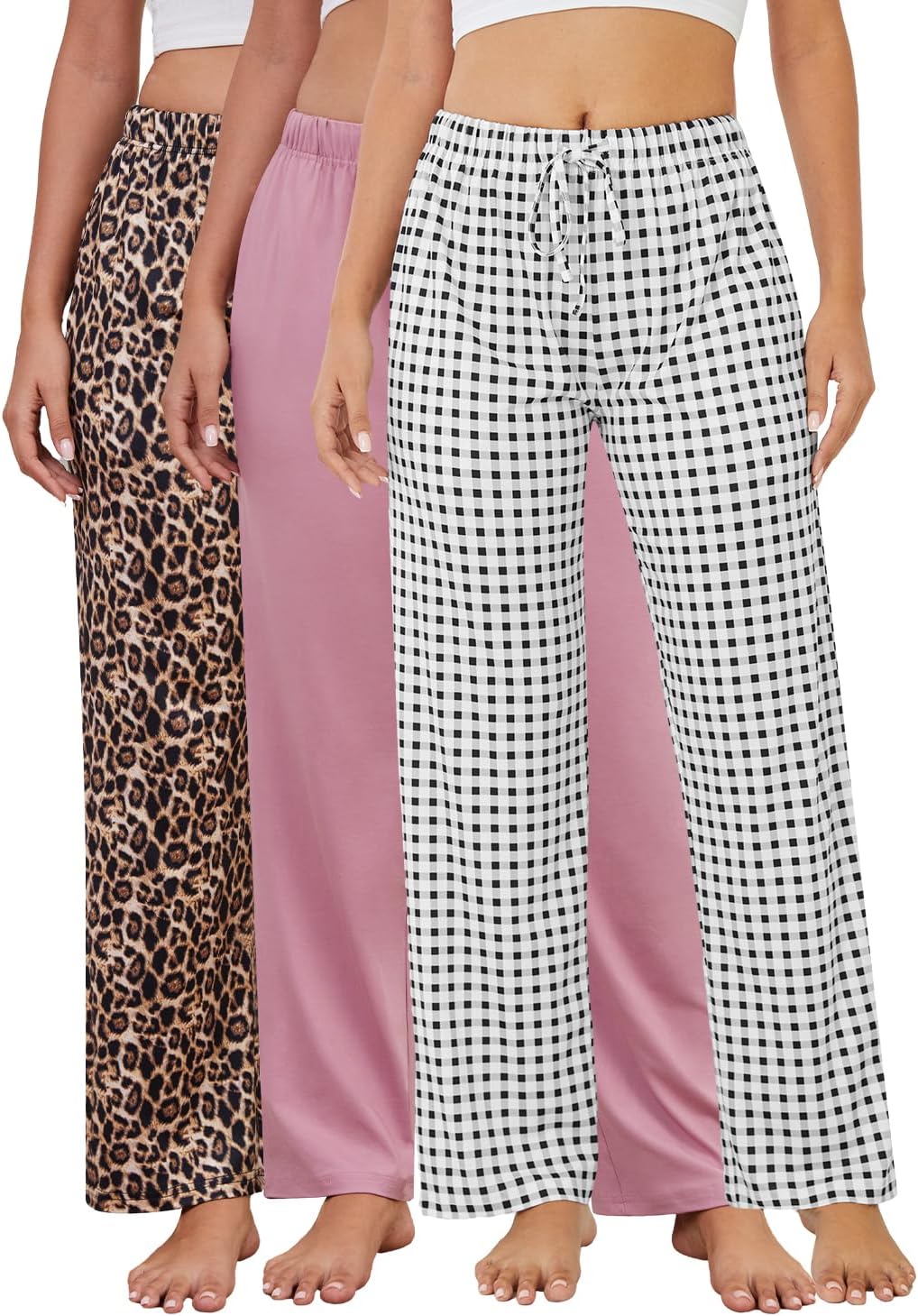 Femdouce 3 Pack Women's Casual Pajama Pants Comfy Pj Bottoms with Pockets Drawstring Lounge Soft Breathable Sleep Pants