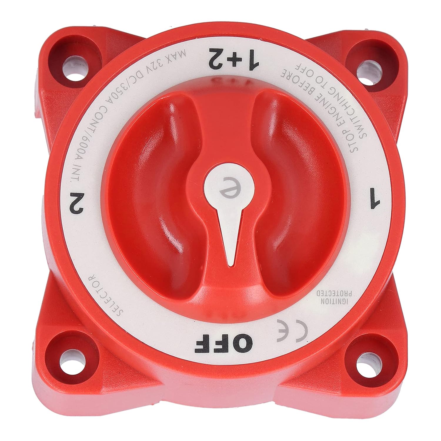 Battery Switch 4 Position 3 / 8in - 16 Terminal IP66 32V 350A, Red - Ignition Protection, Durable ABS Copper, Ideal for Motorhomes and Boats (Red)