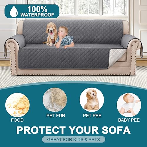 Miniatura 2 de Turquoize Funda de sofá 100% impermeable para perros, protector de sofá, triple antideslizante, para sofá de 3 cojines, protector de muebles para