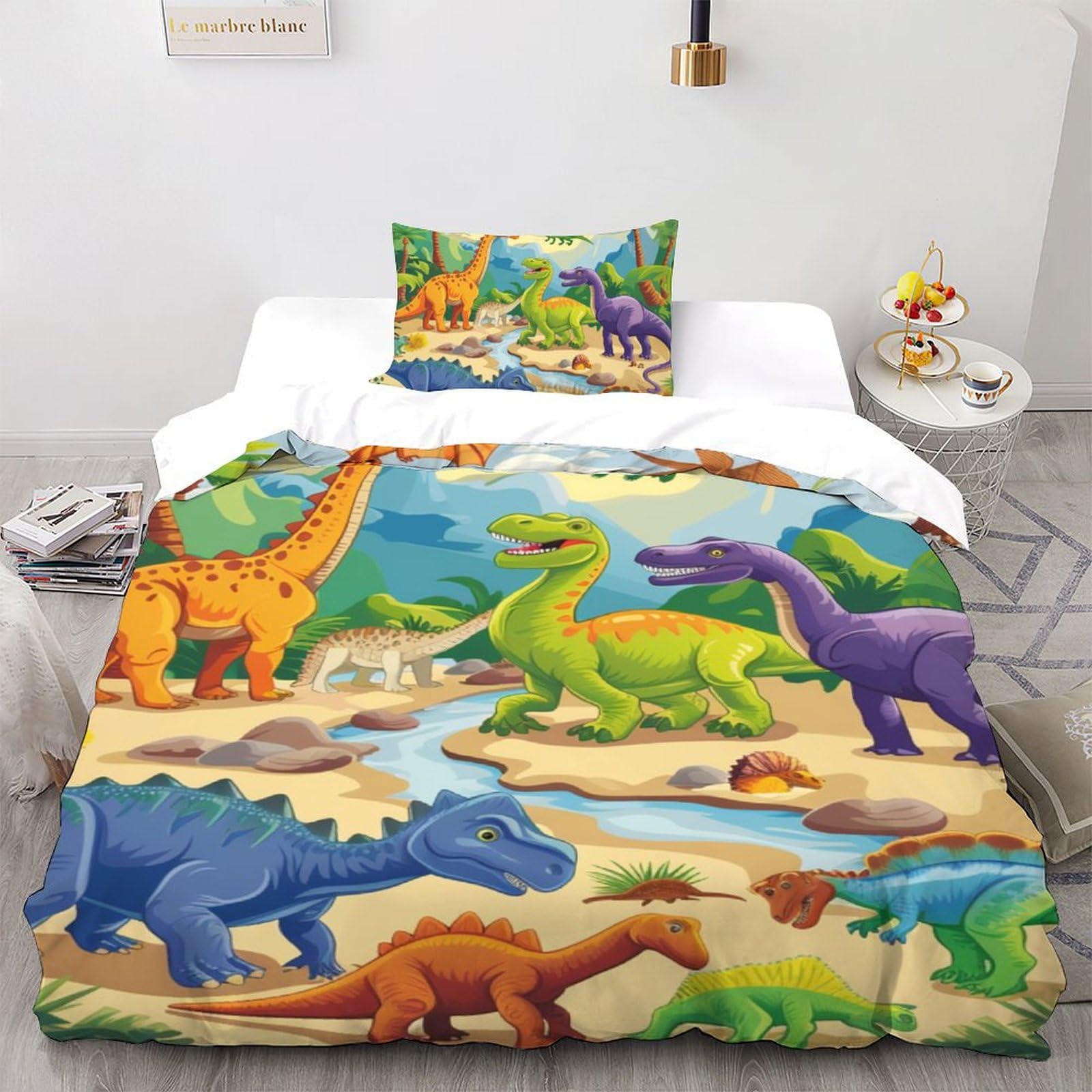 Housse de couette dinosaure 2 pièces 135x200 parure lit microfibre