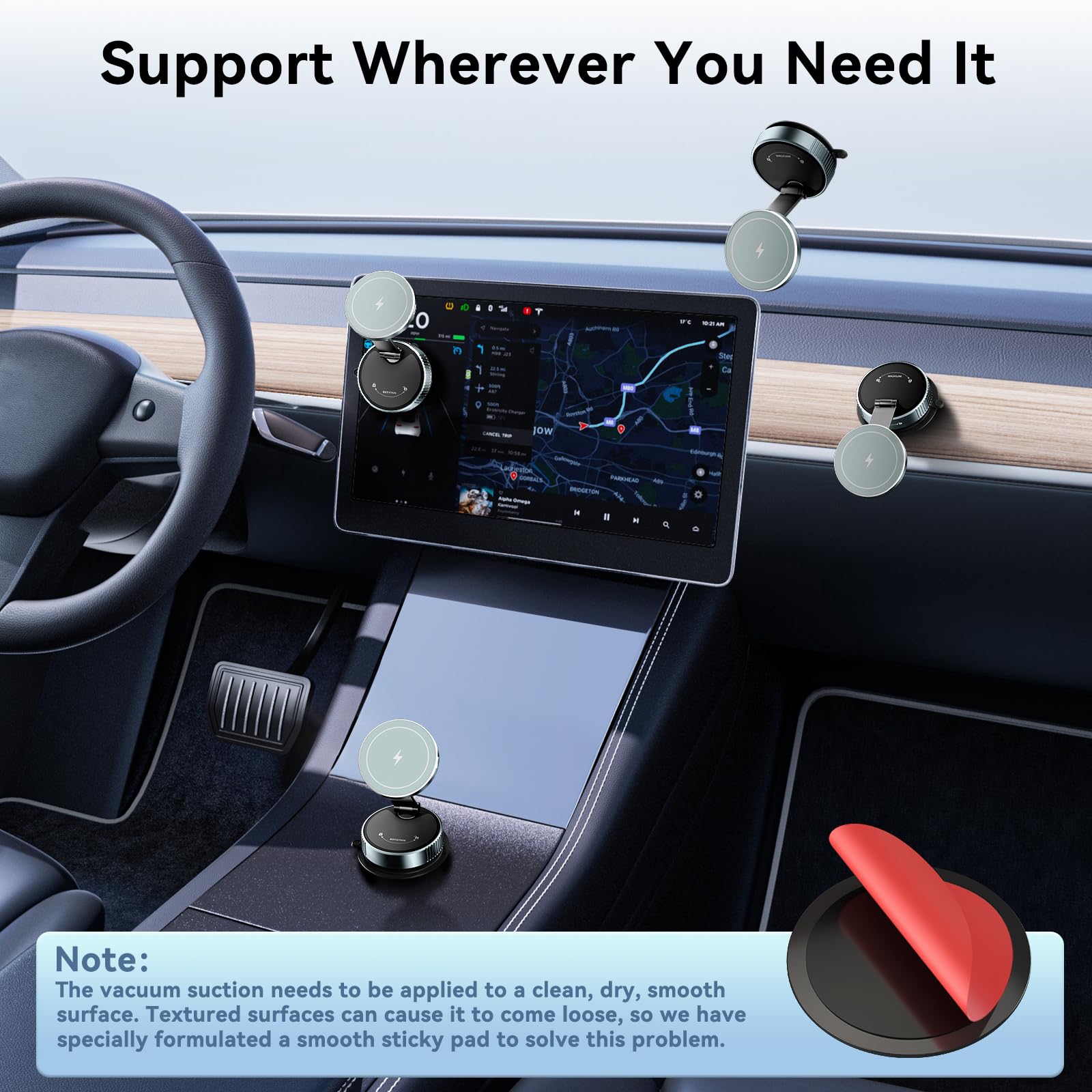 CloudValley Soporte Cargador MagSafe para Coche, Carga Inalámbrica Rápida 15W, Ventosa Vacío Giratoria 360°, Soporte Magnético con Luz RGB para iPhone 17/16/15/14/13/12/Salpicadero/Parabrisas