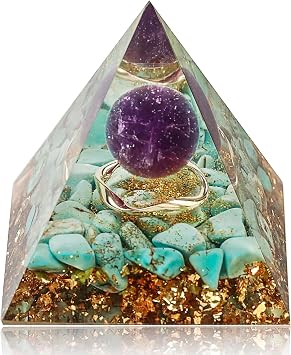 Orgone Pyramid Kit for Positive Energy Amethyst&Obsidian Reiki Charged Energy Pyramid Generator for Protection Meditation Orgonite Pyramids Promotes Wealth Amethyst-Turquoise
