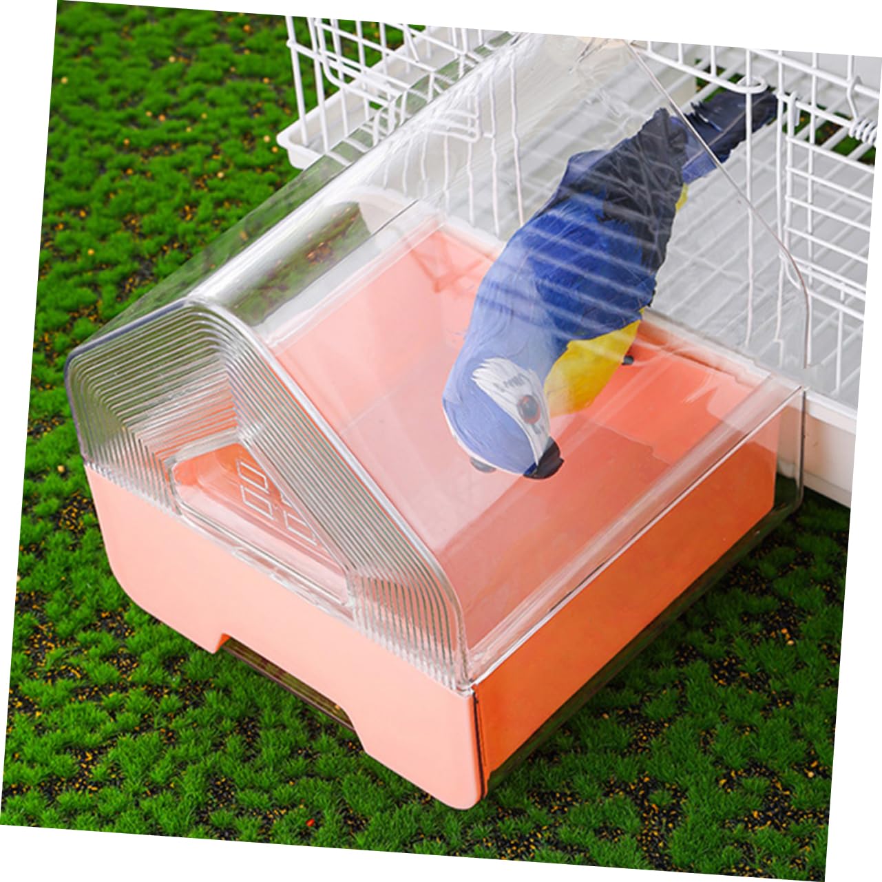 Sosoport Bain de Cage à Oiseaux avec Tiroir, Design Suspendu, 2 Pièces | Plastique, Rose et Jaune, pour Perruches et Calopsittes, Usage en Cage, Format Compact