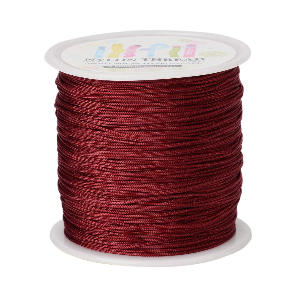 Craftdady 98 Yards 0.8mm Camel Braided Nylon Beading Thread Chinese Knotting Macrame Rope Cord with Plastic Spool (DarkRed)