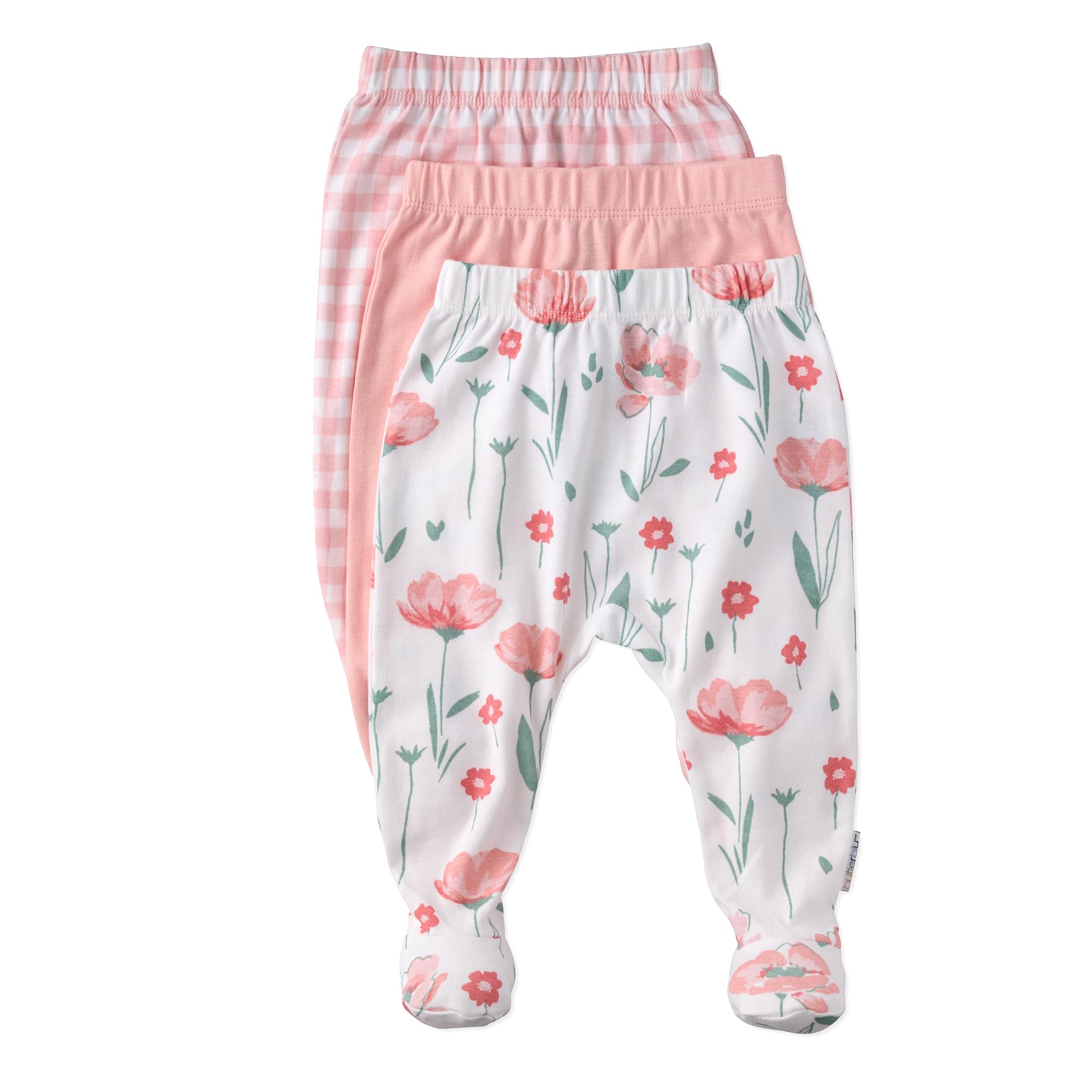 Butterblu Baby Fallon 3-Pack Footed Pants 100% Organic Cotton Bottoms for Baby Boys & Girls