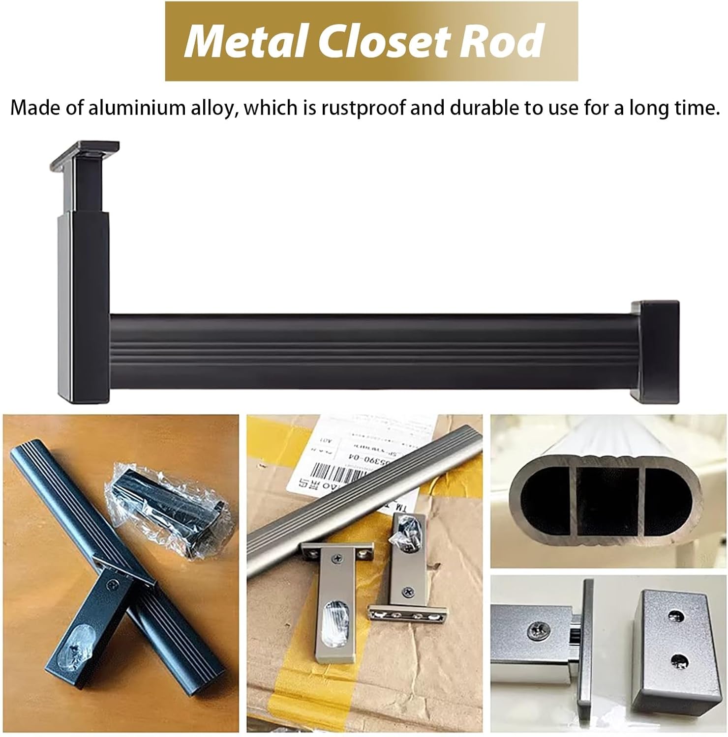 Closet Rod L Shape Closet Pole Support Bracket, Drilling Wardrobe Clothes Hanging Rod with End Supports, Heavy Duty Closet Rail Bar for Hanging Clothes(Black,14inch/35.6cm)