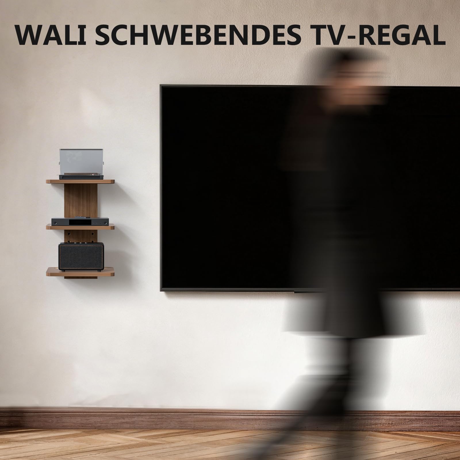 WALI Schwebende Entertainment-Center-Regale, halten bis zu 10 kg, TV-Regal mit verstärktem Holz für DVD-Player, Kabelboxen, Spielekonsolen, TV-Zubehör (CS303N), 3 Regal | Projektorregal für Router, Spielekonsolen, Kabelboxen, Wandhalterungsregale bis 10 k