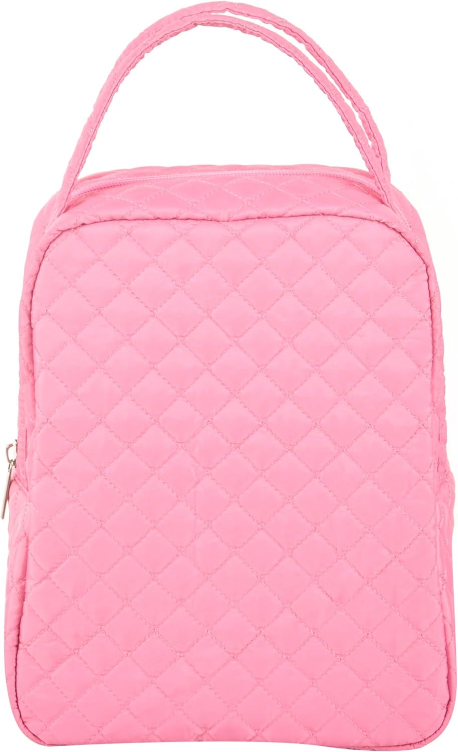 Large Quilted Fabric Cotton Reusable Inusulated Lunch Tote Bag Cooler Snack Bag Women Pretty Thermal Lunch box Storage Gift Bag for Work & Outdoor (Pink) - Image 8