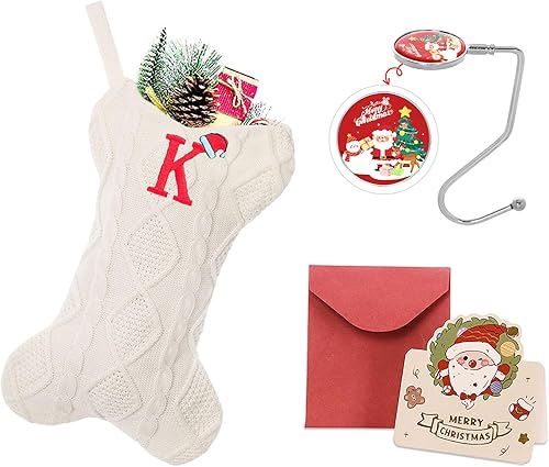 Miniatura 230 de Ulico Medias de Navidad con iniciales, calcetines de Navidad de punto con monograma bordado grande de 18 pulgadas, calcetín de Navidad para niños