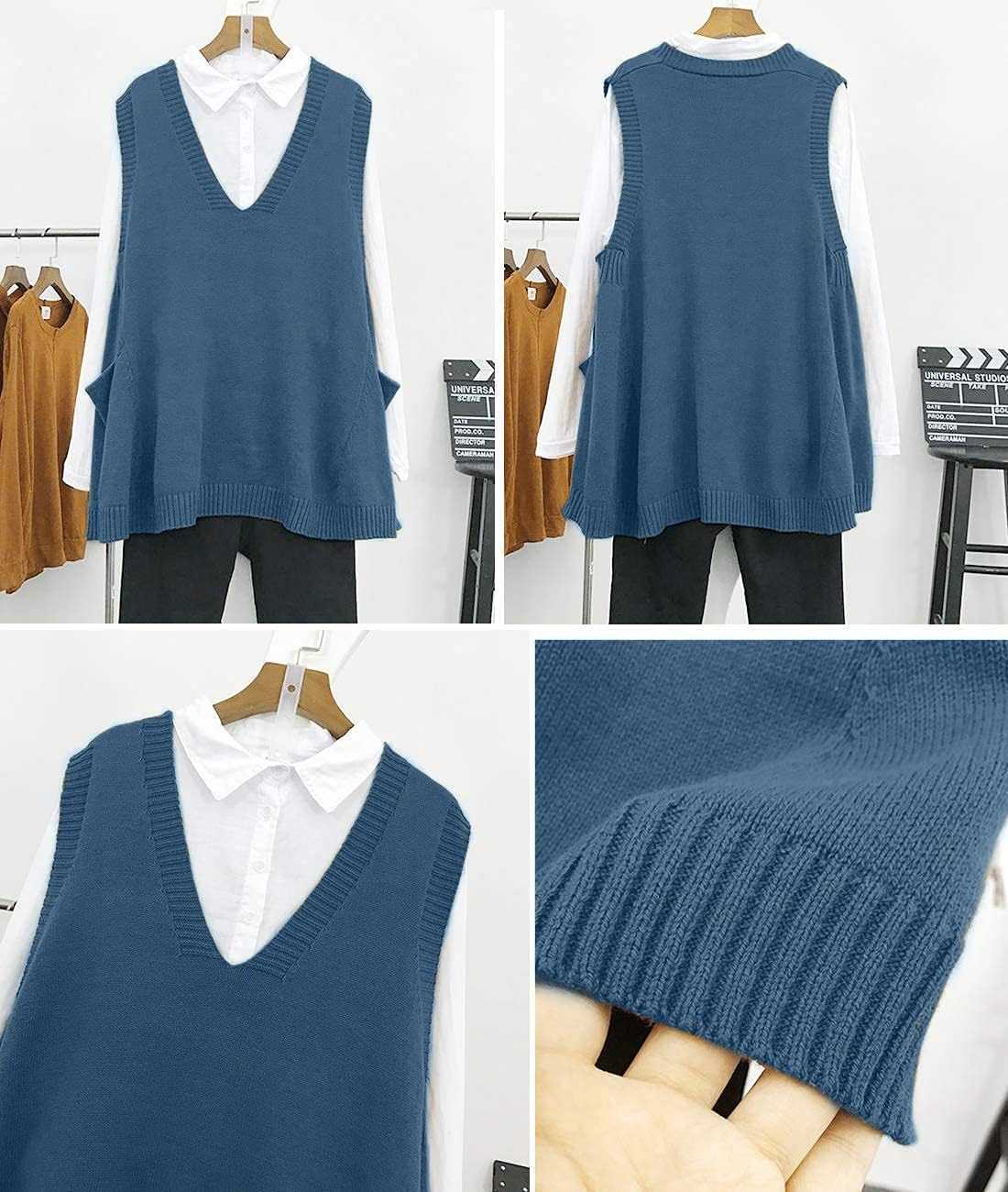 YESNO Sweater Vest Women Loose Swing Cotton Cute Oversized Knit Pullover Sleeveless Sweater Tops with Drop Pockets WM9 - Image 3