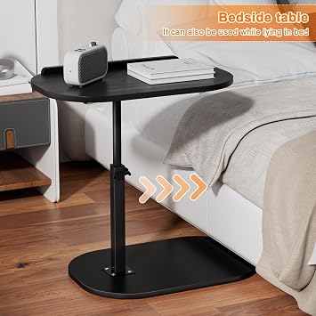 Adjustable Side Table for Couch, C Shaped End Table for Sofa, Skinny Side Tables for Living Room, with Rotatable Top, Height Adjustable from 17.7