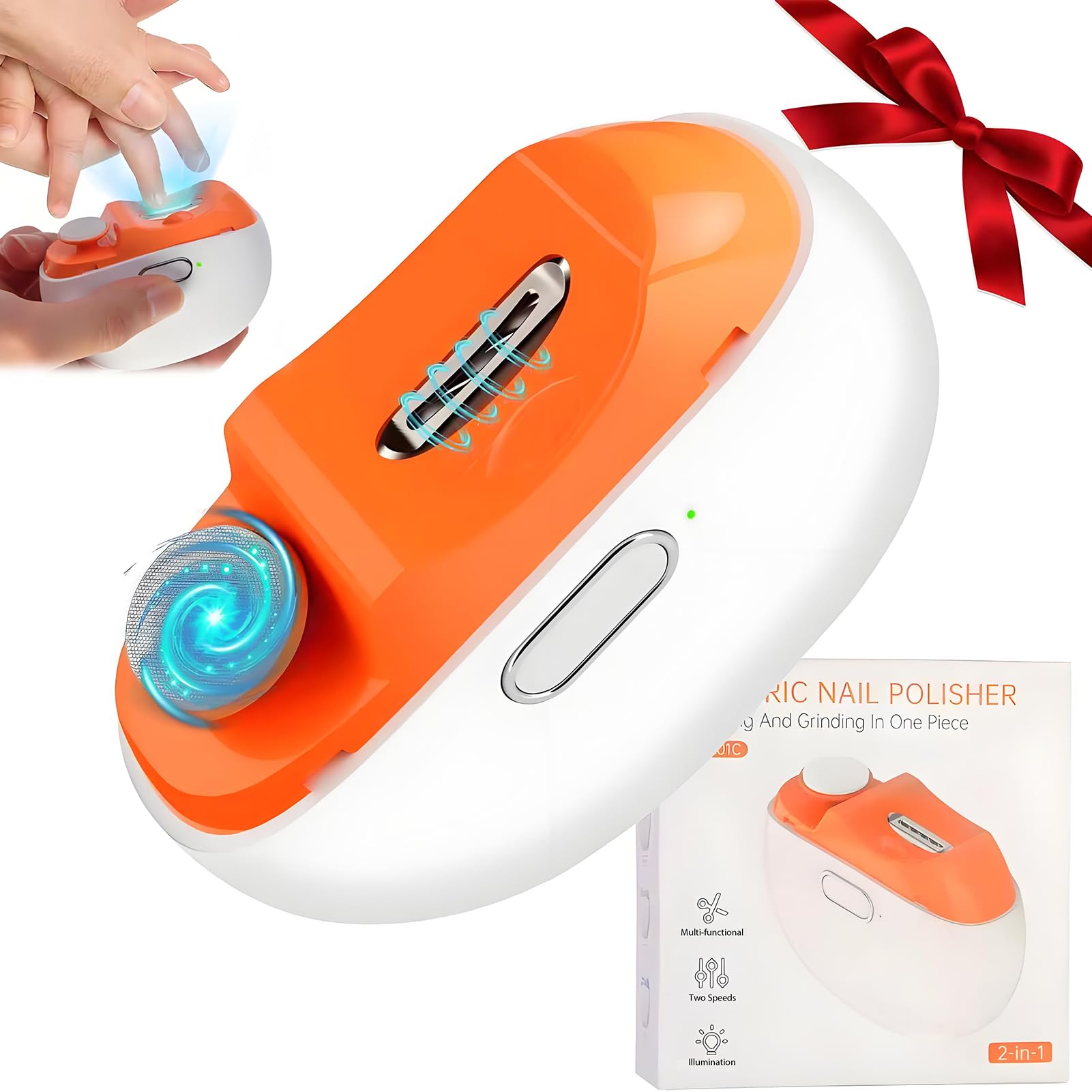 Cortaúñas eléctrico para bebés, lima de uñas automática 2 en 1 recargable con luz LED y compartimento para guardar pinzas para niños, personas mayores y adultos.