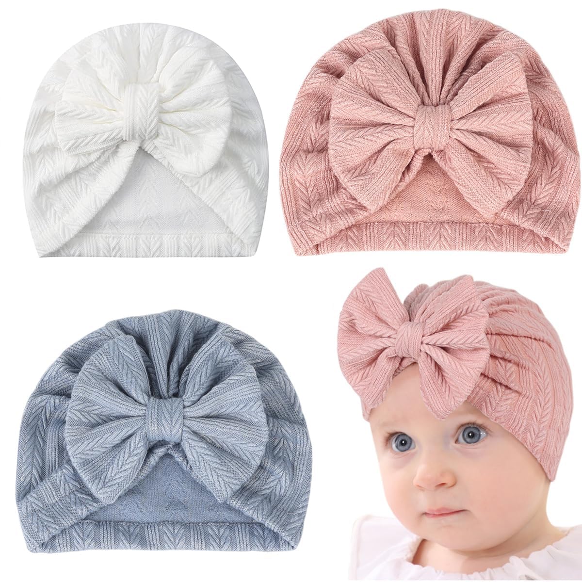 1Pcs Pink Baby Turban Cap, Soft...