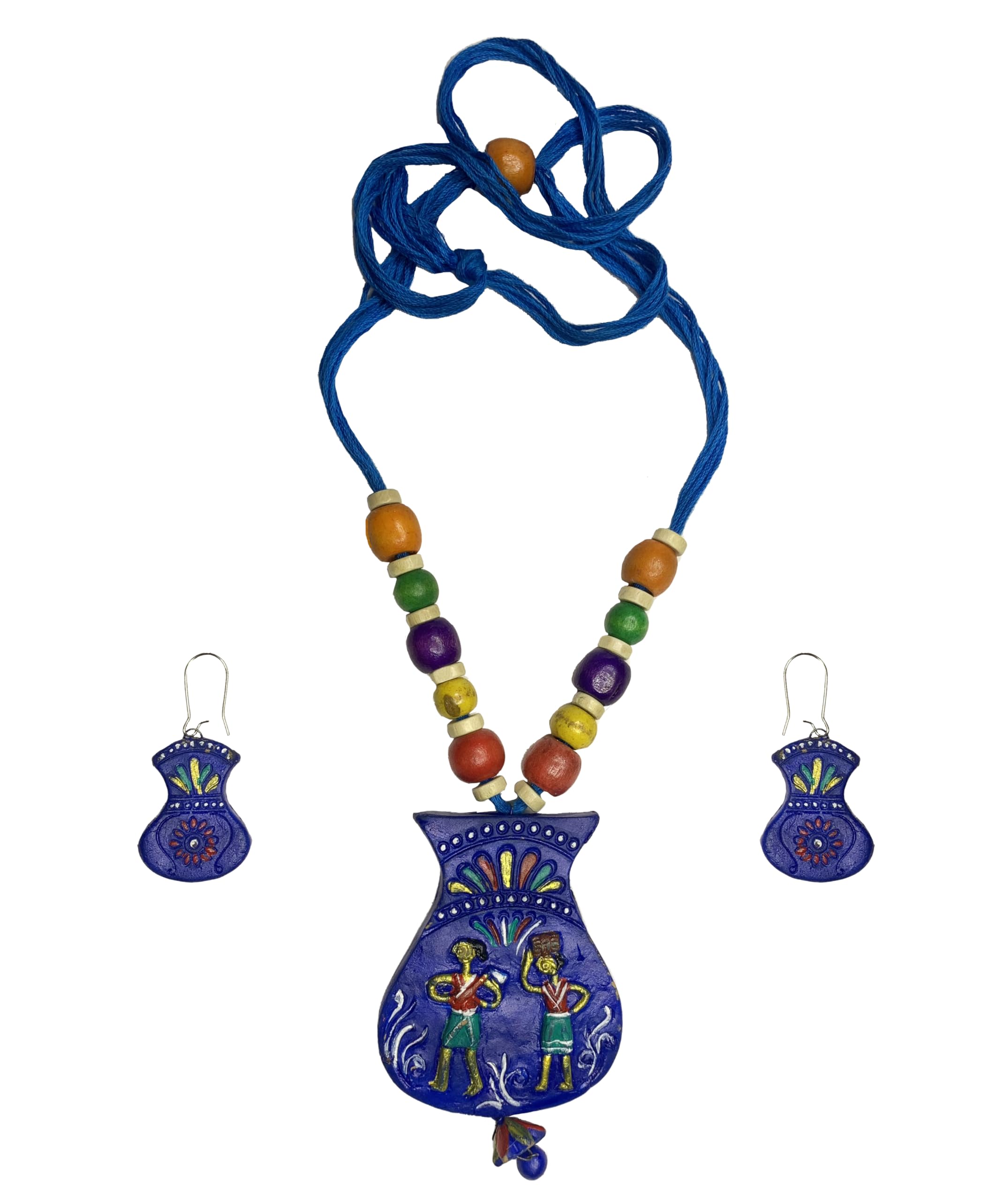 SharanyaD Terracotta Handmade Jewellery Set with necklace and earring, Womens Contemporary Terracotta Necklace - Matka Blue (B0CD64HZ8C) Amazon Price History, Amazon Price Tracker