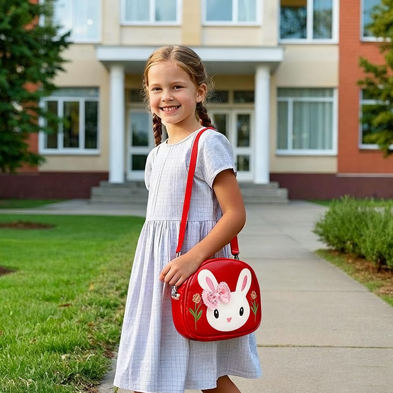 dogmoon Bolso de conejo para niña, bolso de mano para niña con 1 gafas y 14 pinzas para el pelo, monedero de conejo para niños, piel sintética, mini bolso de mano para niños