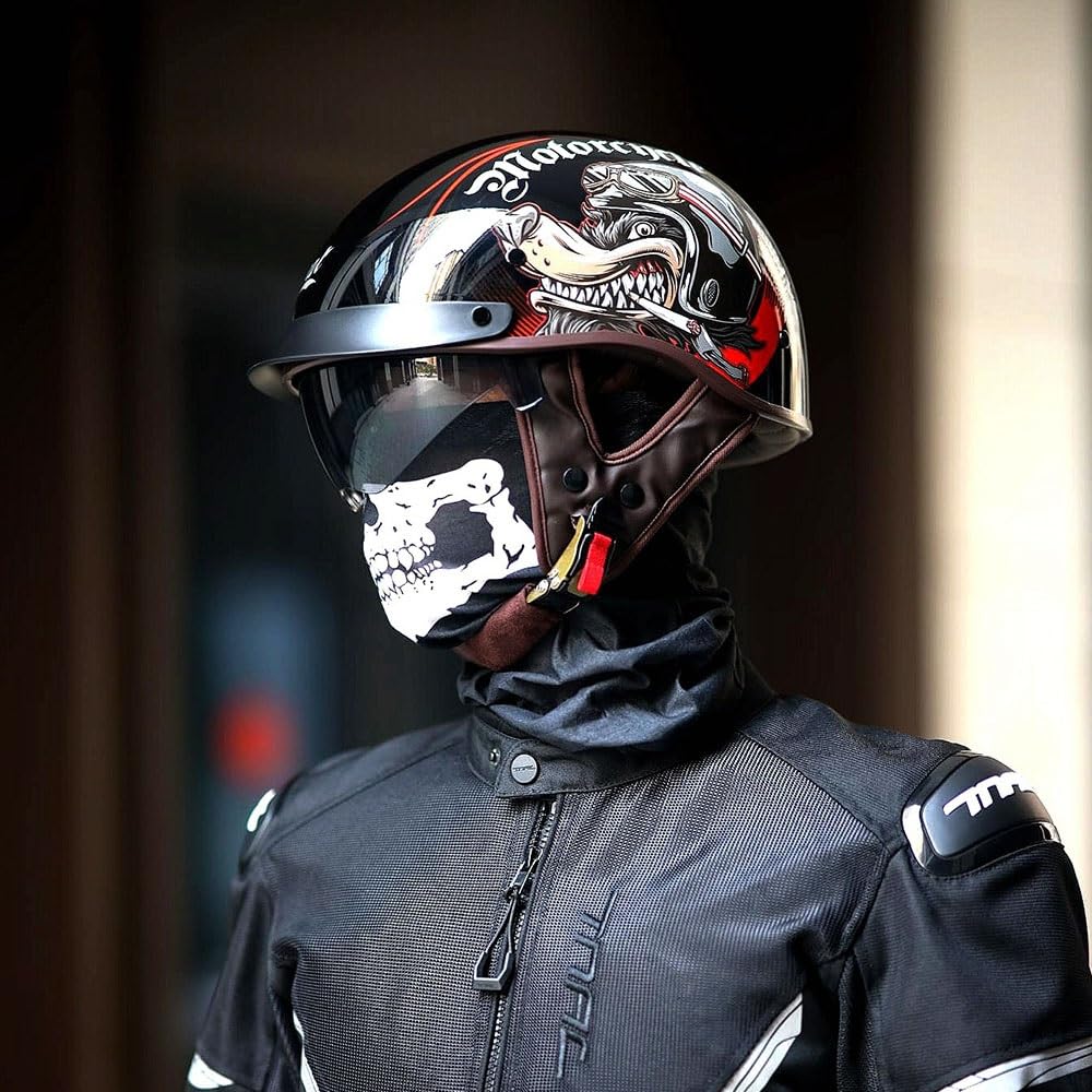 Retrò Mezzo Casco, Adulto Uomini Donne Stile Tedesco Casco a Faccia Aperta, Personalità Harley Caschi Motociclisti, ECE/DOT Certificato, per Scooter Incrociatore Chopper Moto
