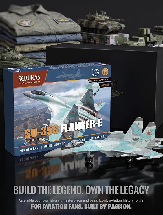 SEBUNAS 1:100 Scale SU-35S Fighter Jet Quick Build Model Kit Plastic Millitary Jet Plane Toy Assembly Aircraft Model with Stand Gift for Adults and Kids (25 Pieces)