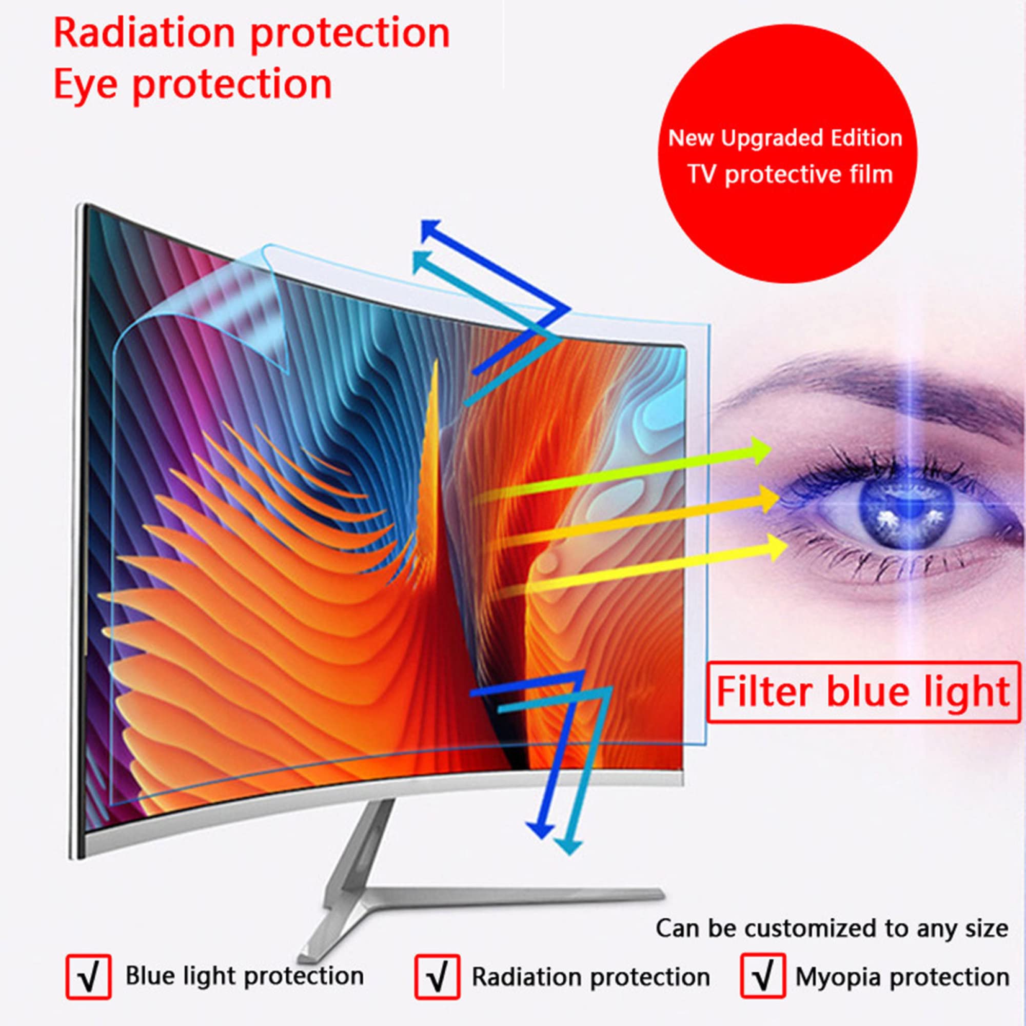 Protecteur d'écran pour TV LCD 43-65 Pouces Anti-Reflets Anti-lumière Bleue Film sans Bulle Anti-Rayures TCL Toshiba Sony LG