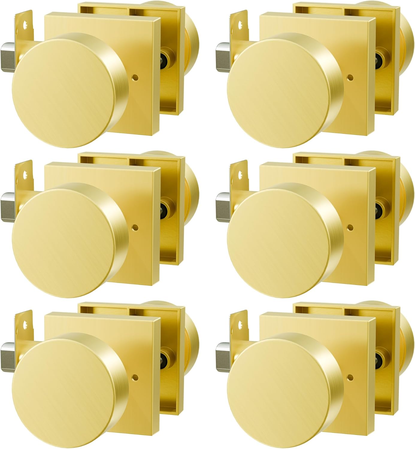 Gold Door Knobs Interior, Privacy Zinc-Alloy Heavy Duty Brushed Gold Interior Door Knob, Brushed Brass Indoor Doorknobs for Bedroom, Bathroom (6 Pack)