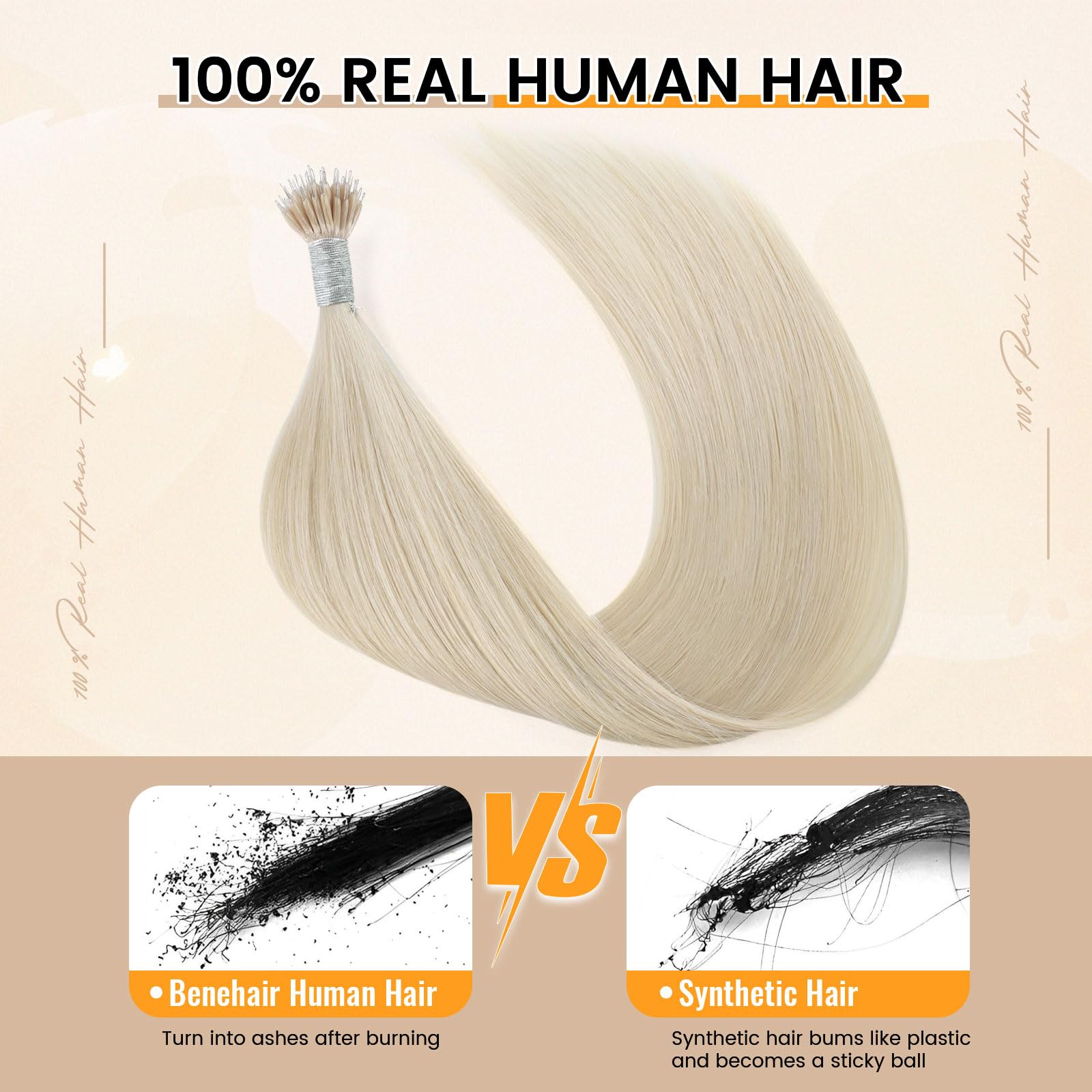 Yuniffe Nano Hair Extensions Real Human Hair Platinum Blonde Nano Ring Hair Extensions Remy Straight Nano Beads Hair Extensions Natural Long Straight 24 Inch 50g/50s - Image 2