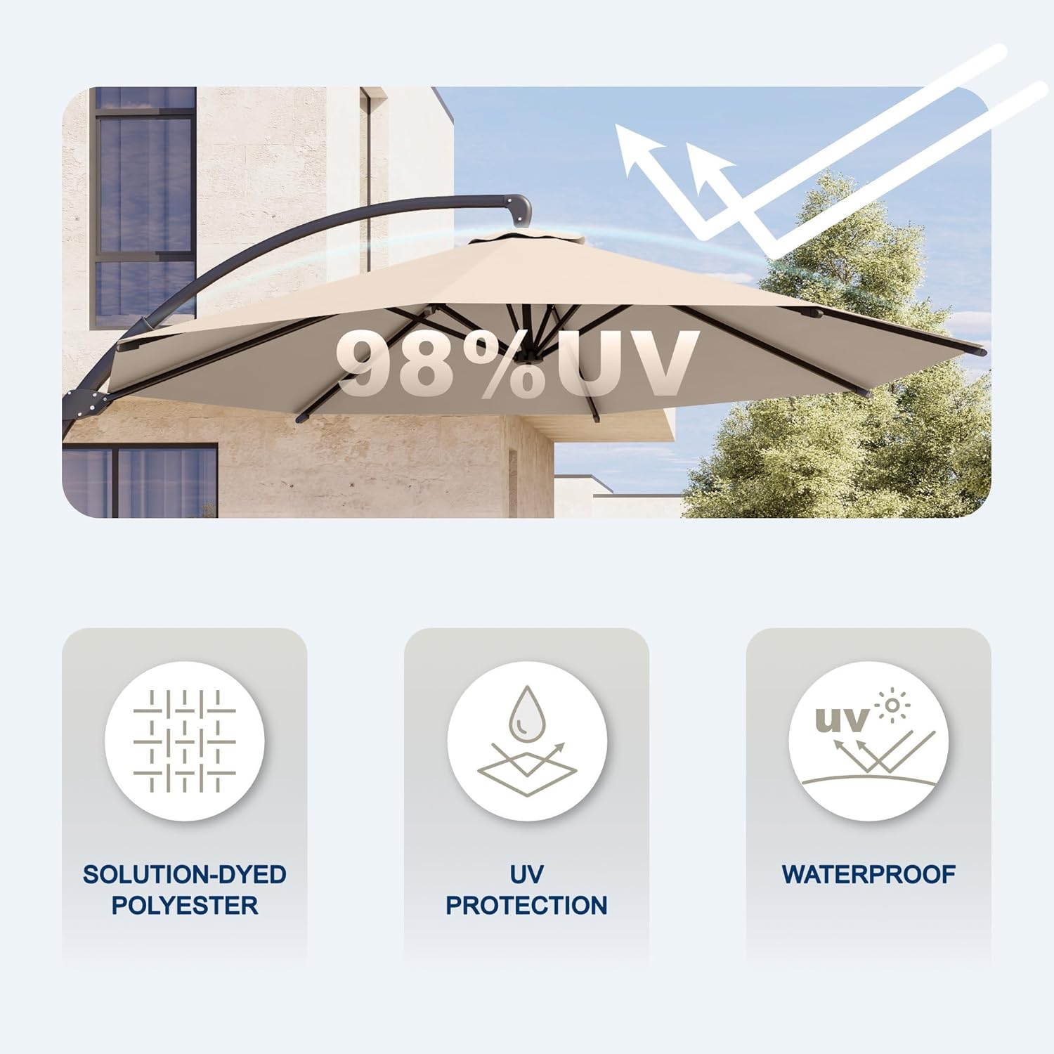 11FT Cantilever Umbrella with Base Included,Heavy Duty Cantilever Patio Umbrella Offset Umbrella with 360° Rotation for Pool,Garden,Backyard,Deck