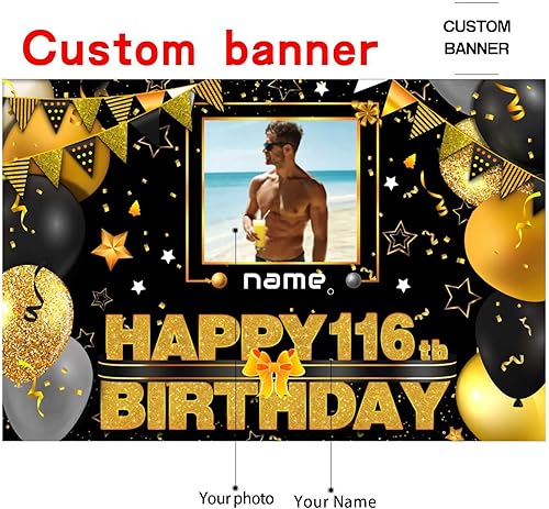 Vista 24 de Cartel personalizado de decoración de cumpleaños número 116 con temática de castillo y princesa, pancarta de tela personalizada para suministros