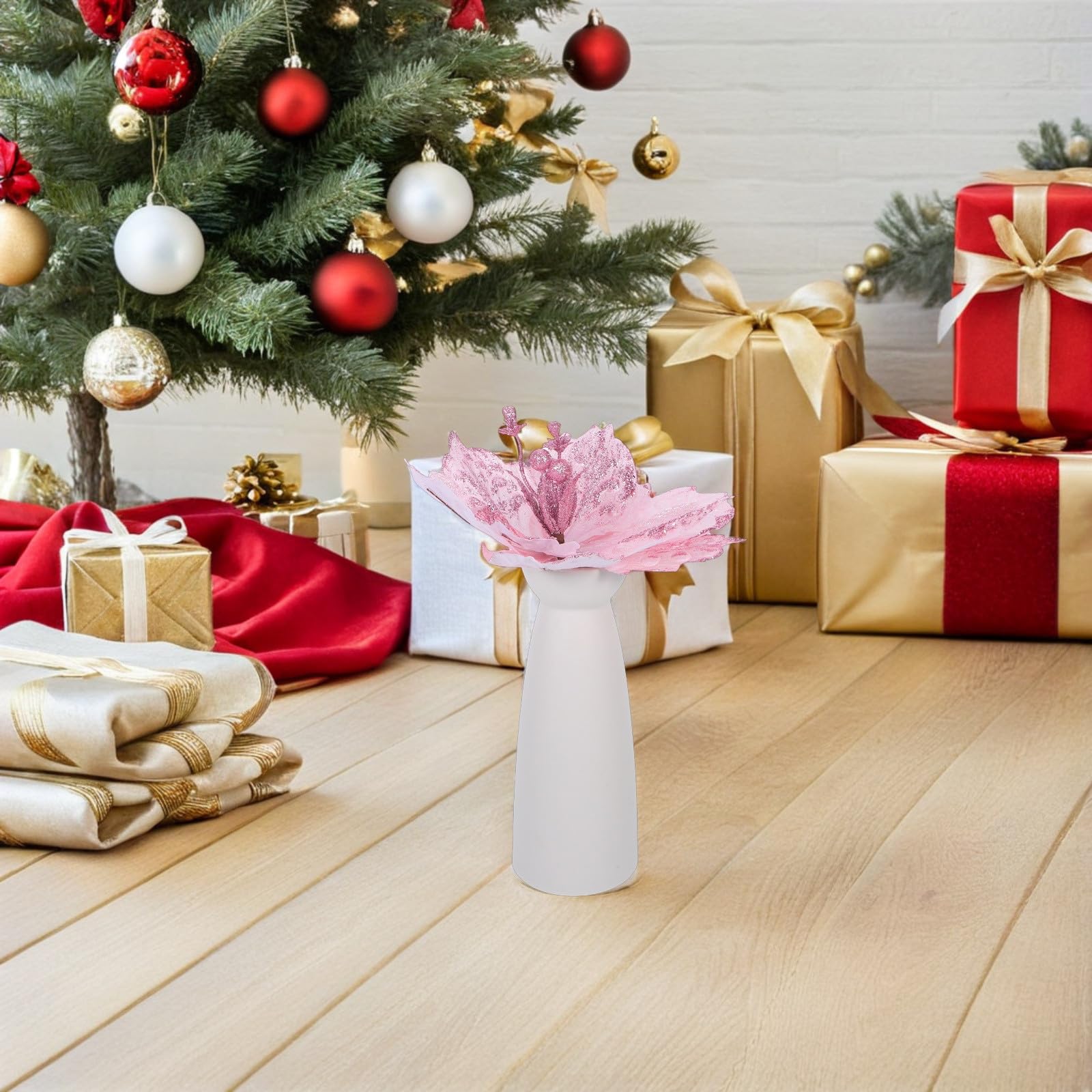 NUOBESTY 20 Stück Weihnachtsstern Kunstblume mit Seidenglitzer für Rosa