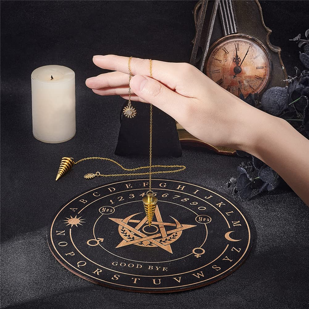 CRASPIRE Pendoli in Metallo per Divinazione, Pendolo in Ottone con Cono e Ciondolo Sole, Strumento di Rabdomanzia Curativa, Pendolo Reiki, Pendolo da Meditazione, Pendolo Divinazione