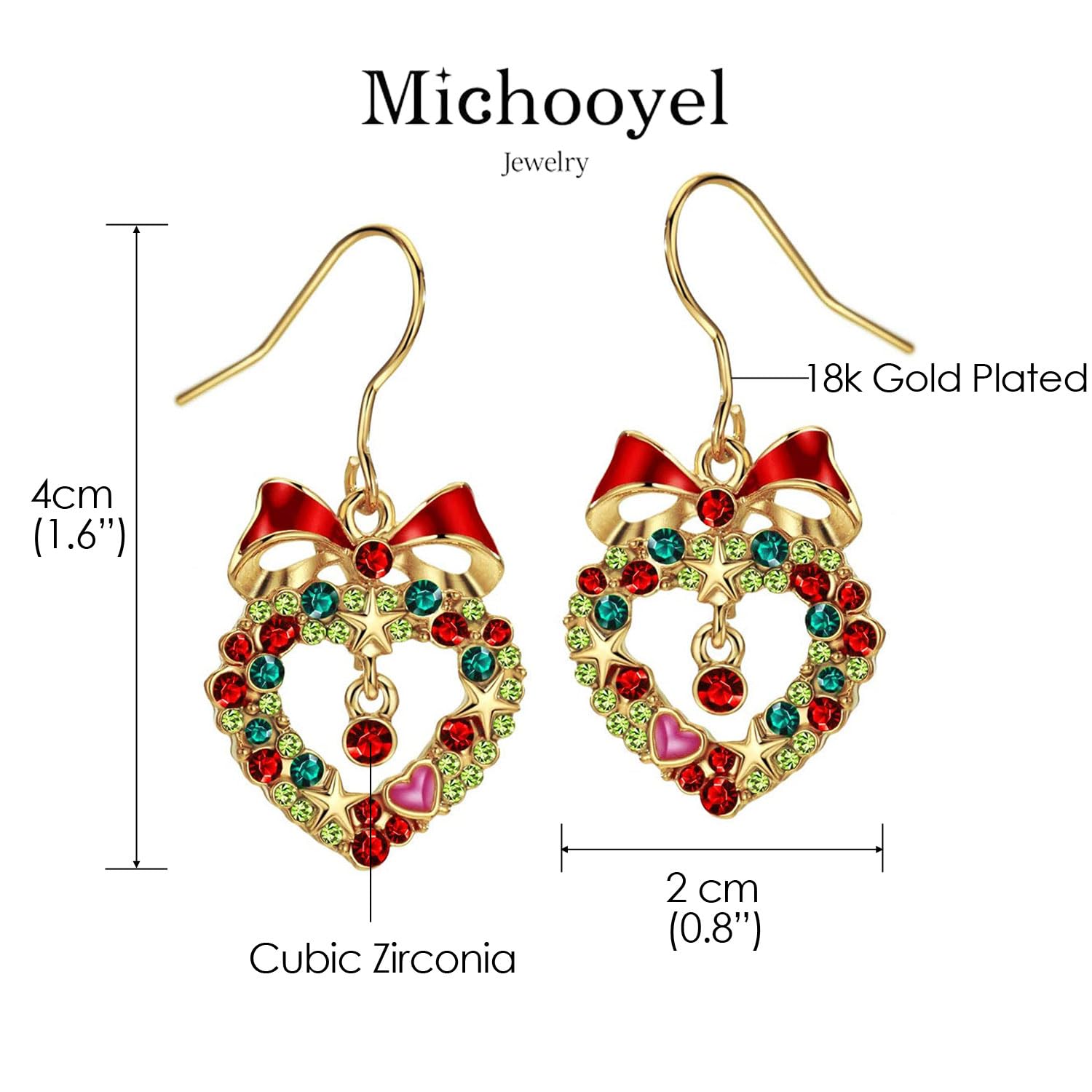 Xmas Earrings 18K Gold Plated CZ Rhinestone Christmas Drop Earrings Fishhook Fashion Jewellery for Women Girls - Image 3