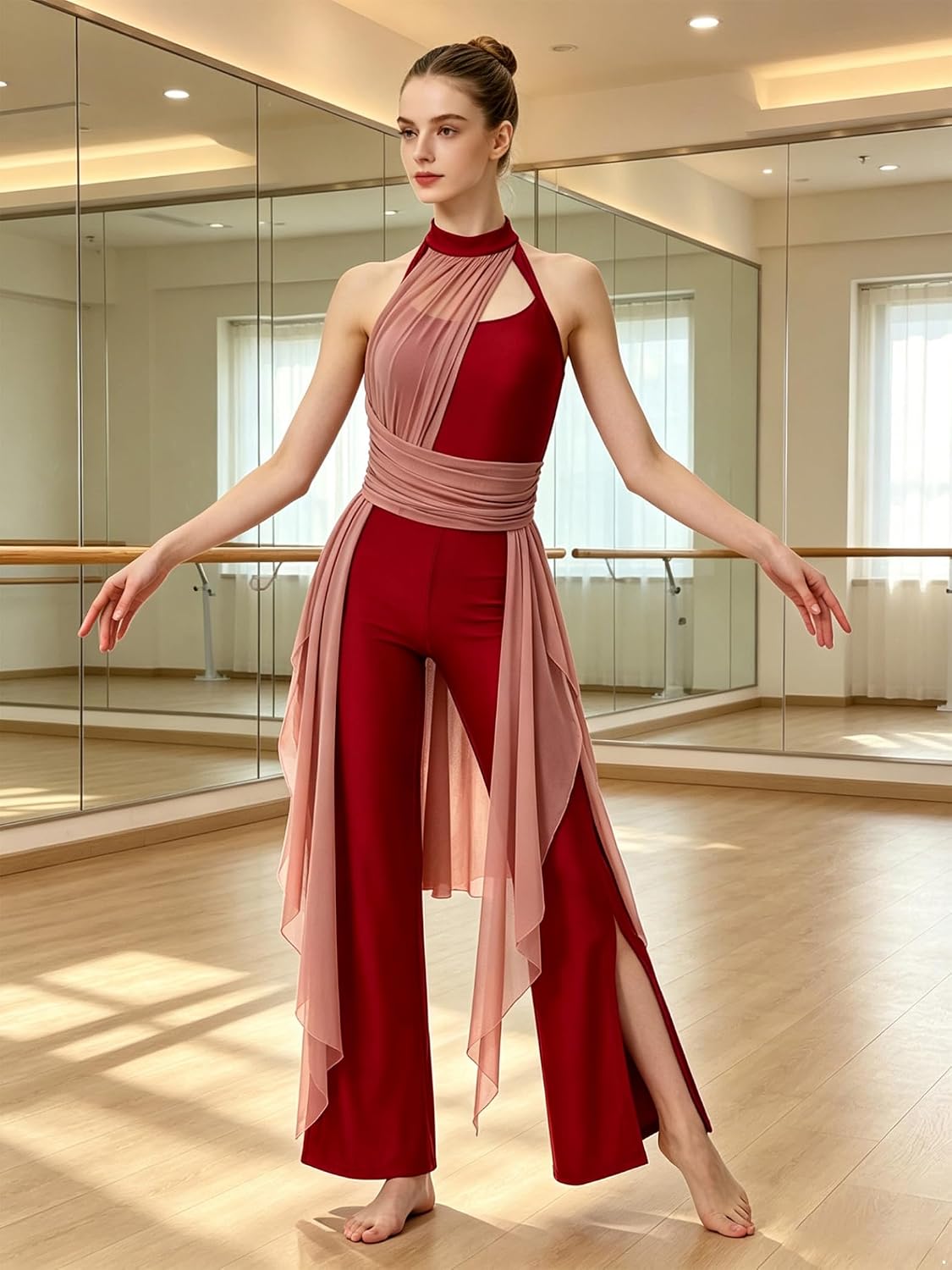 Yhong Women Lyrical Dance Unitard for Stage Competition