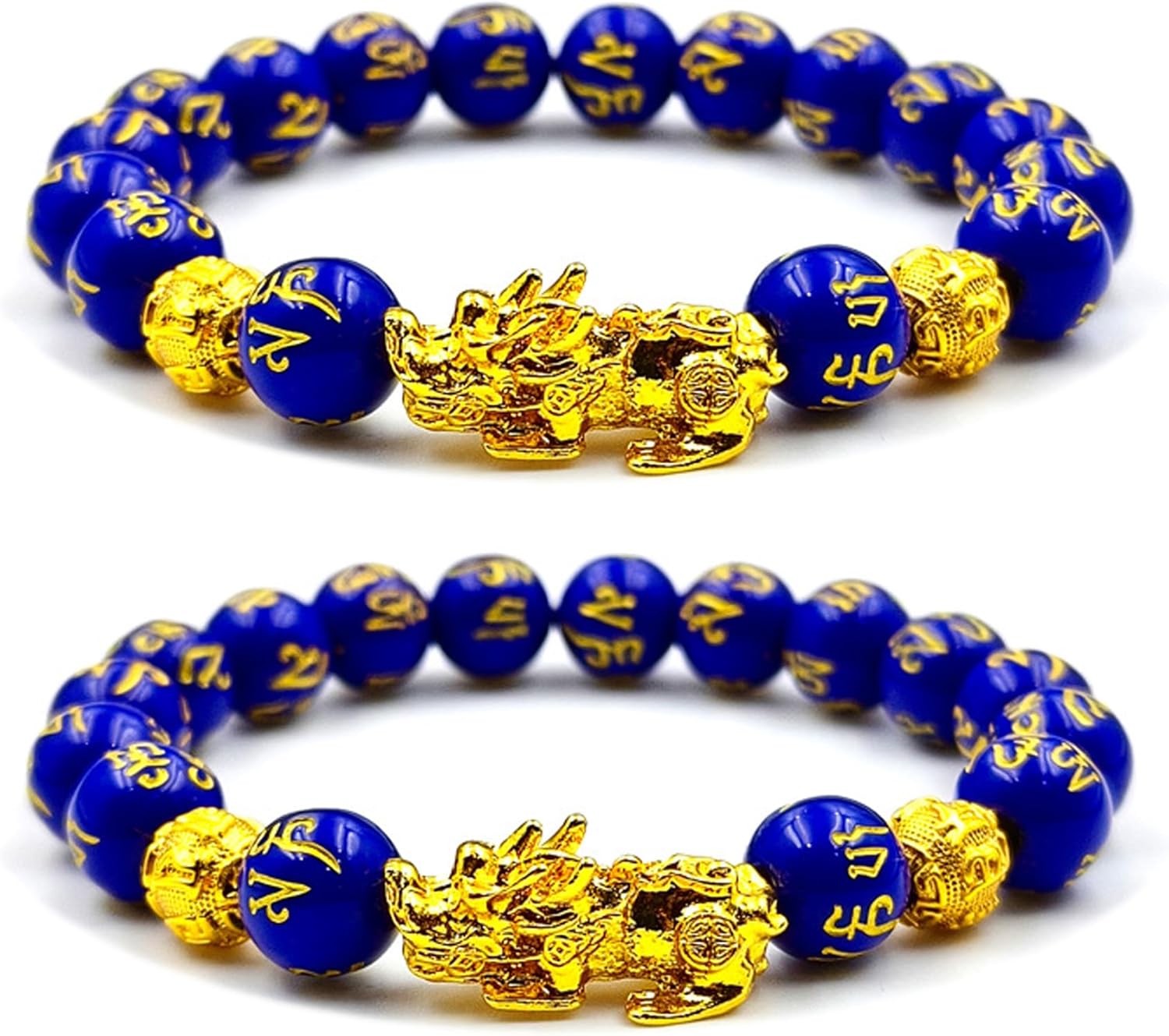 FengShui Bracelet for Men Women Wealth Good Luck Bracelet Black Obsidian Buddha Bead Bracelets Elastic Buddha Dragon Mantra Bracelets Prosperity Protection Jewelry (blue)