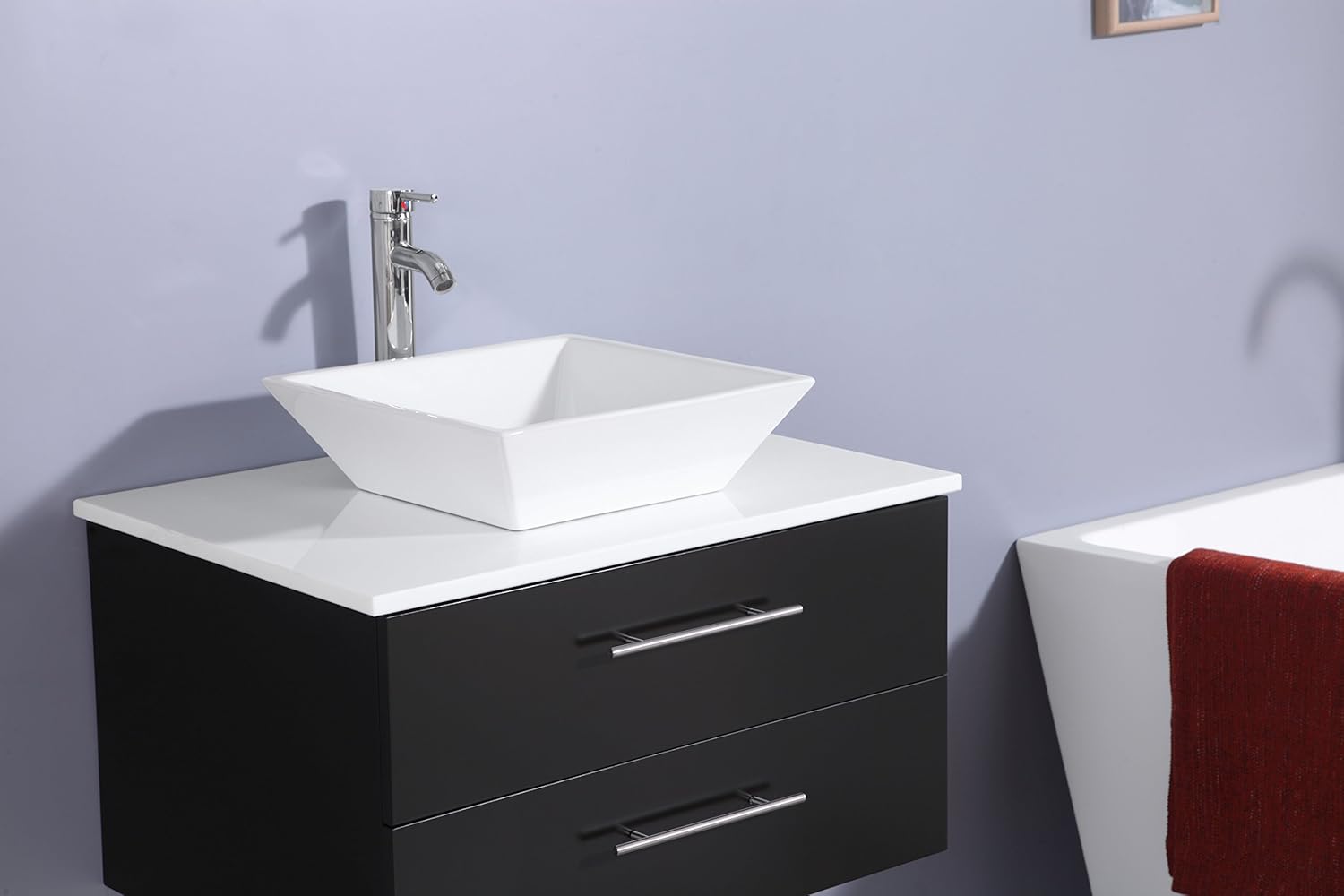 Eviva Totti Wave 24 inch Espresso Modern Bathroom Vanity with White Glassos Countertop and Porcelain Vessel Sink