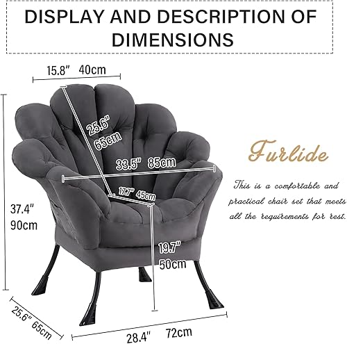 Miniatura 10 de Furlide Silla Lazy con otomana, silla moderna con reposapiés plegable, silla de acento de salón, cómoda silla de lectura para dormitorio, estudio,