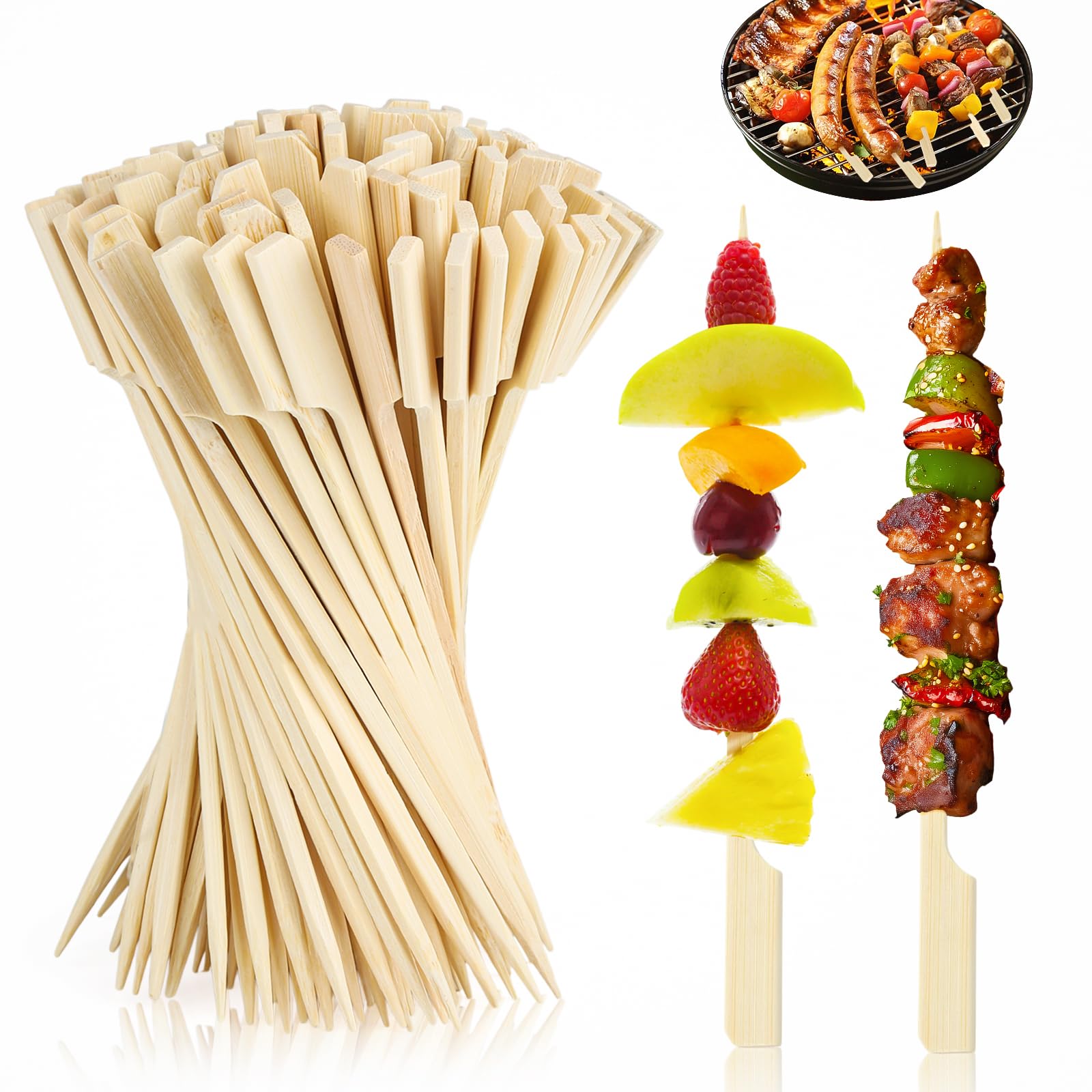 150 Stück Holzspieße, 15cm Spieße Fingerfood, Biologisch Abbaubare Schaschlikspieße Holz, Bambus Fingerfood-Sticks für Grillspieße, Burgerspieße, Obstspieße, Cocktailspieße