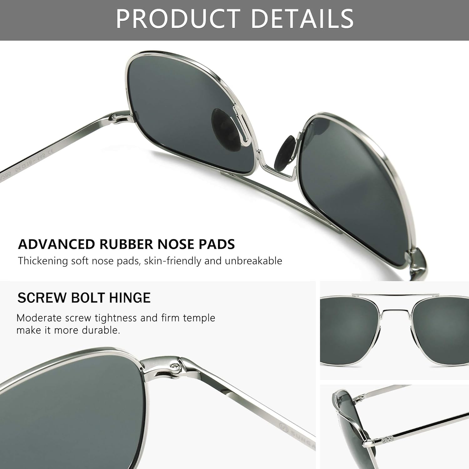 SUNGAIT Men's Military Style Polarized Pilot Aviator Sunglasses Bayonet Temples - Image 3