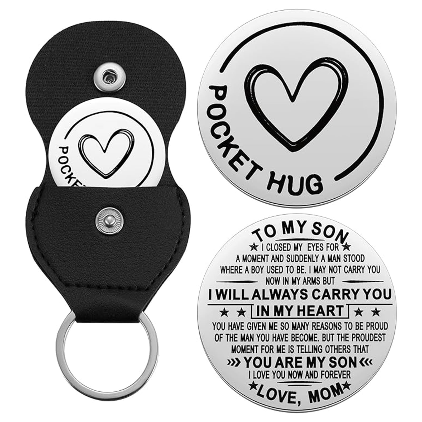 Phiomuue Unisex Silver Pocket Hug Coin For Son – To My Son – Gifts For Son From Mom, Valentines Gift For Son From Mom, Birthday Gifts For Son Adult, Son Gift Idea Hugs Token