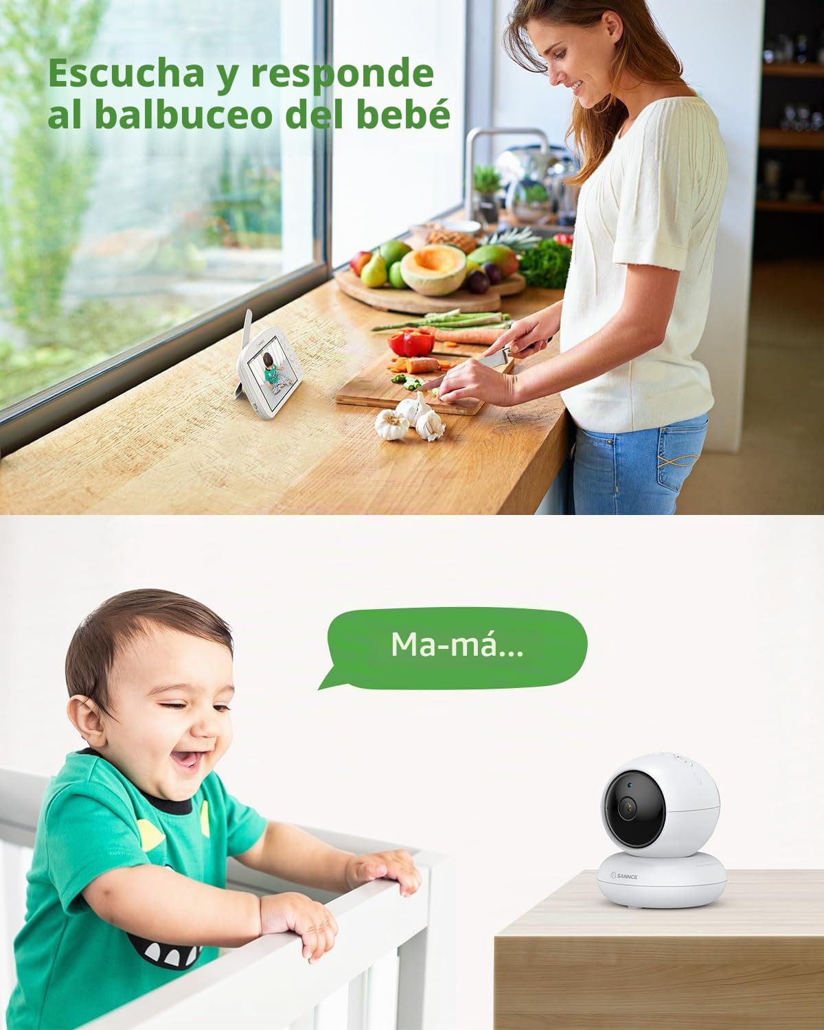 SANNCE WiFi Baby Monitor con cámara 1080P Pantalla de 5,5 pulgadas Inalámbrico 2,4 GHz 5000 mAh Batería Audio bidireccional Panorámica 340° Inclinación 50° Detección de movimiento y llanto