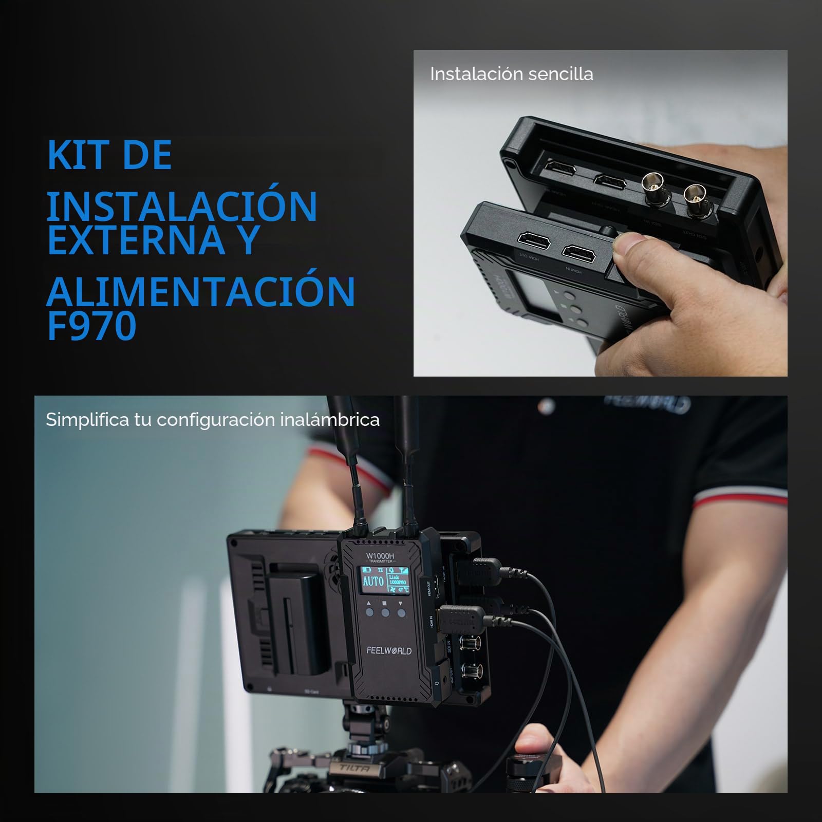 FEELWORLD SH7 7 Pulgadas DSLR Monitor de Campo Compatible con conversión Cruzada SDI HDMI y Salida 3D LUT con Forma de Onda táctil 2200 nits Brillo Ultra F970 Kit de instalación y alimentación