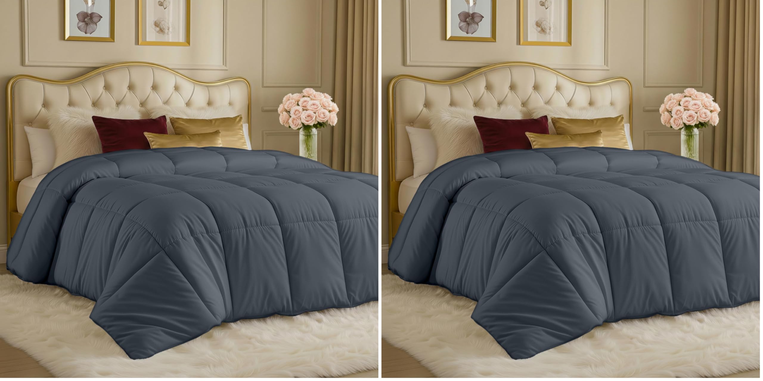 Utopia Bedding Comforters Queen Size, All Season Duvet Insert, Down Alternative Box Stitched Bed Comforter with Corner Tabs, Machine Washable (Grey) (Pack of 2)