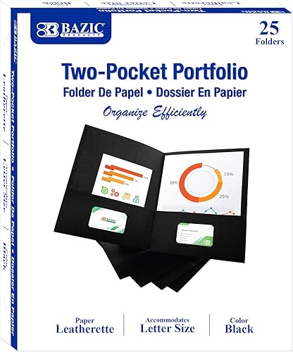 BAZIC Products Carpeta de papel de 2 bolsillos, cartera de cuero sintético de alta calidad, carpetas tamaño carta para organizador de documentos de