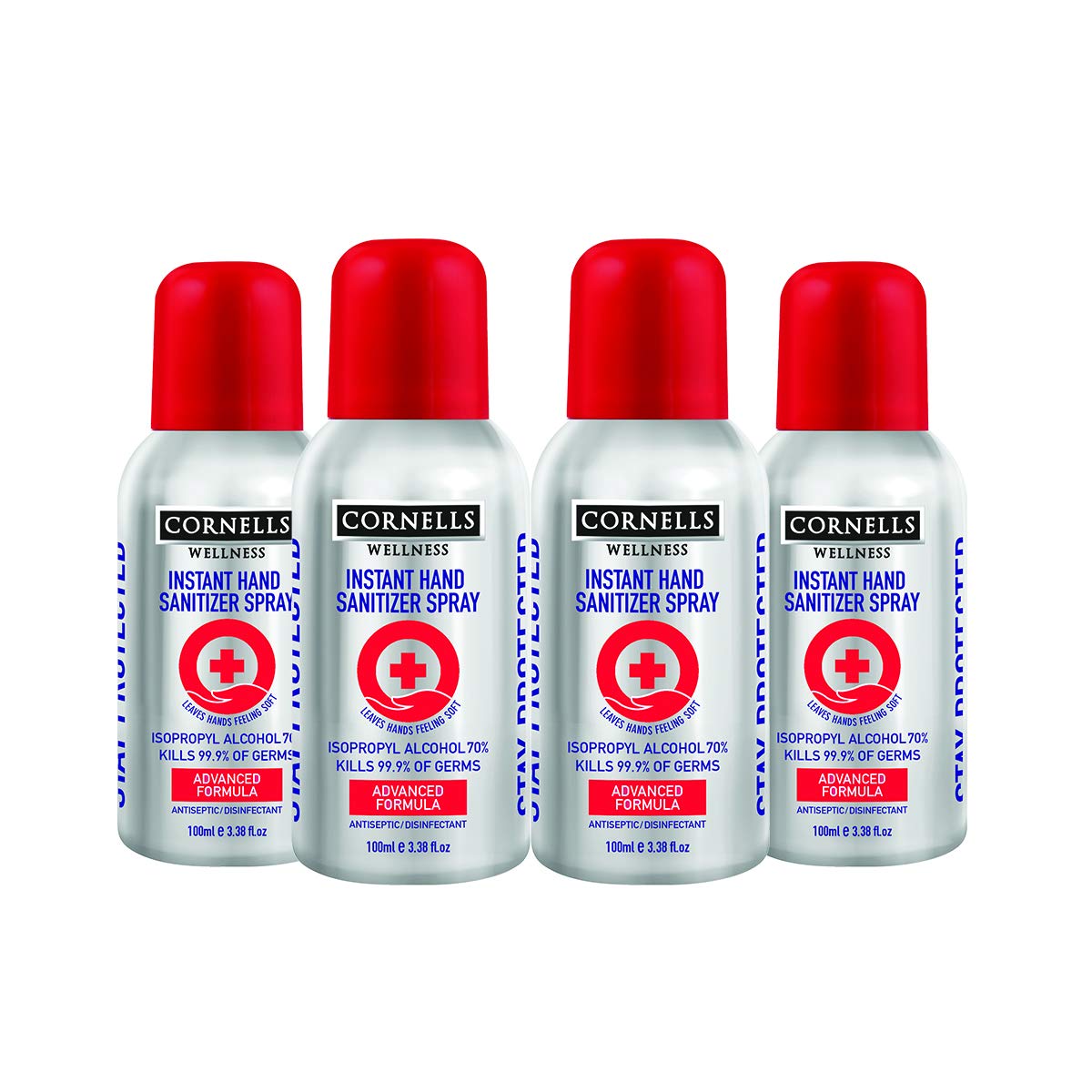 Wellness Instant Hand Sanitizer Spray, 100ml Silver, Pack of 4