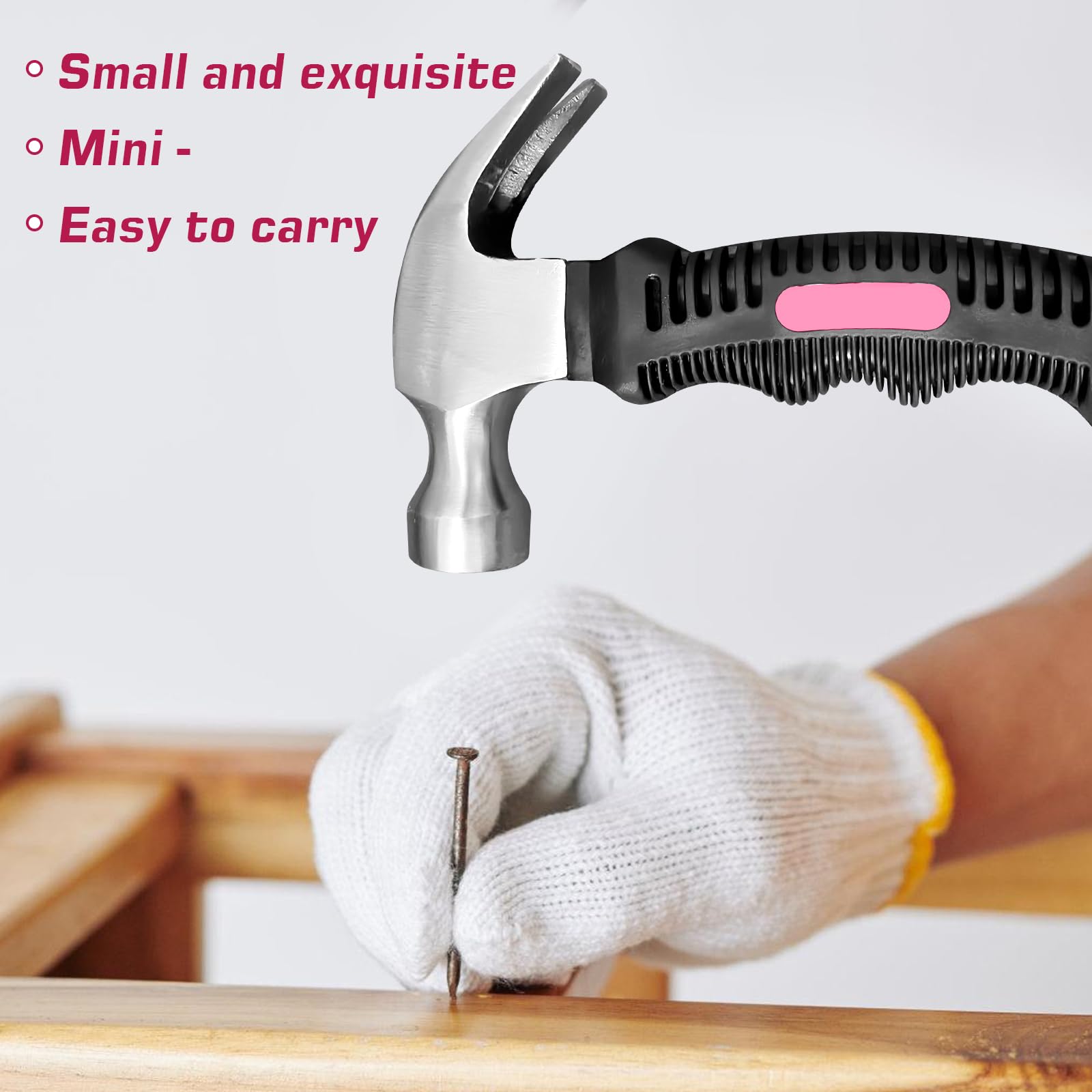 Martello da carpentiere 560, piccolo set di chiodi, mini martello con chiodi hardware, piccolo martello da carpentiere con manico antiscivolo per fai da te, lavori di legno, campeggio