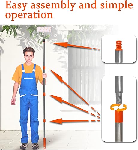 Miniatura 4 de cosbur Repuesto de mango de trapeador giratorio, mango de trapeador de 4 secciones para trapeador giratorio, mango de poste de fregona de acero