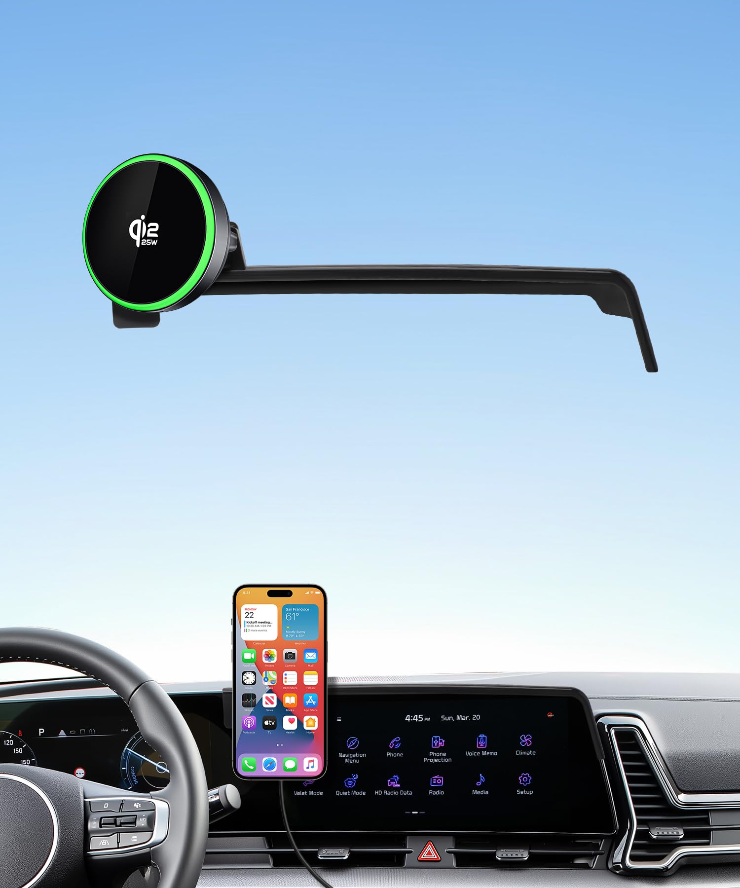 Qi2.2 Max 25W Fast Wireless Car Charger Phone Holder per 2023 2024 2025 2026 Kia Sportage Schermo da 12,3 pollici, supporto magnetico per telefono compatibile con MagSafe
